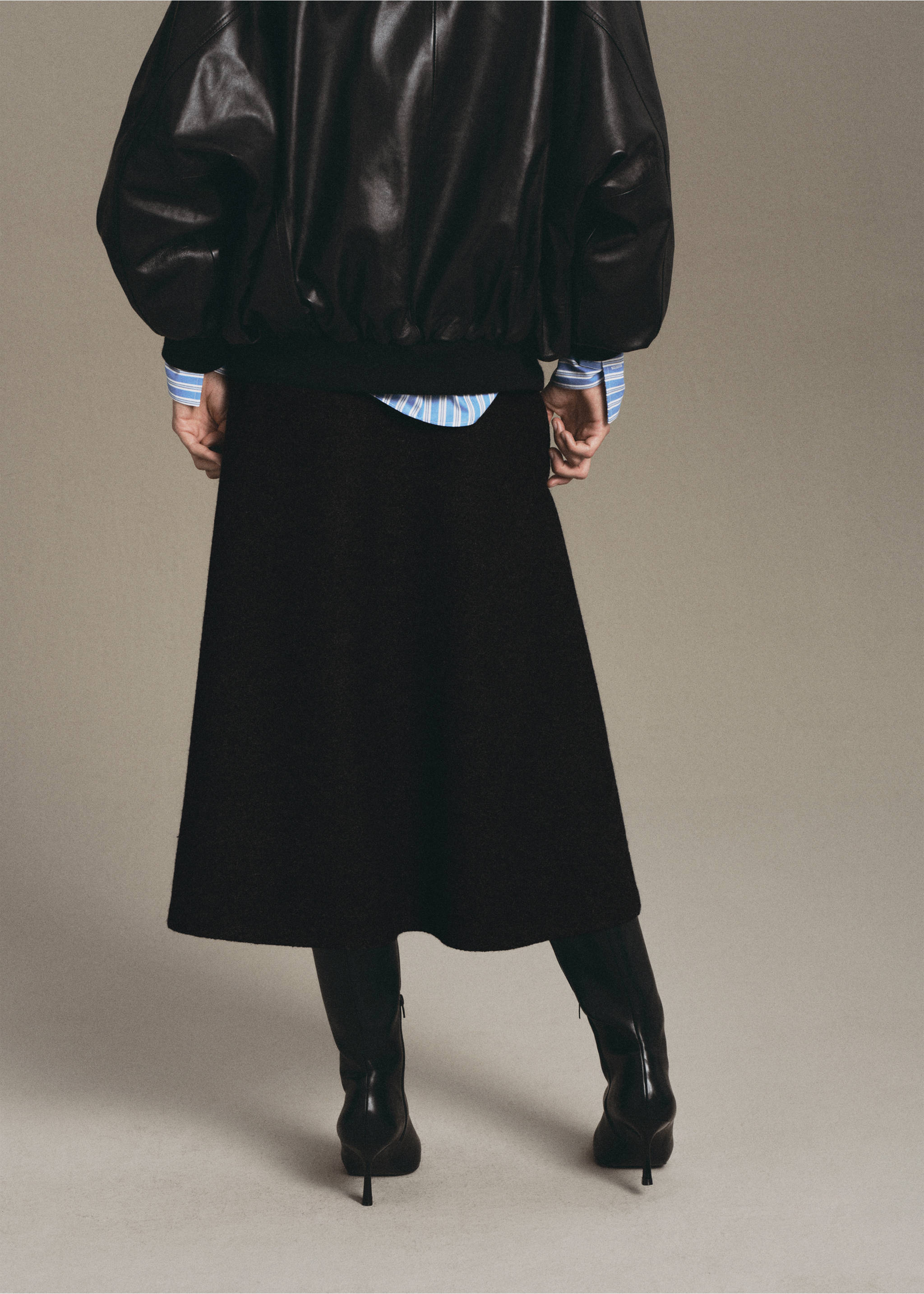 Jupe en laine évasée - Verso de l’article, Gris. Ref: 17067805-00.