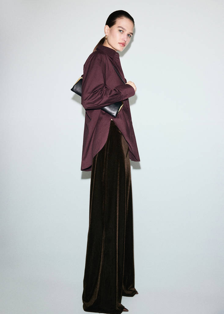 MANGO - Pantalon large en velours marron - L