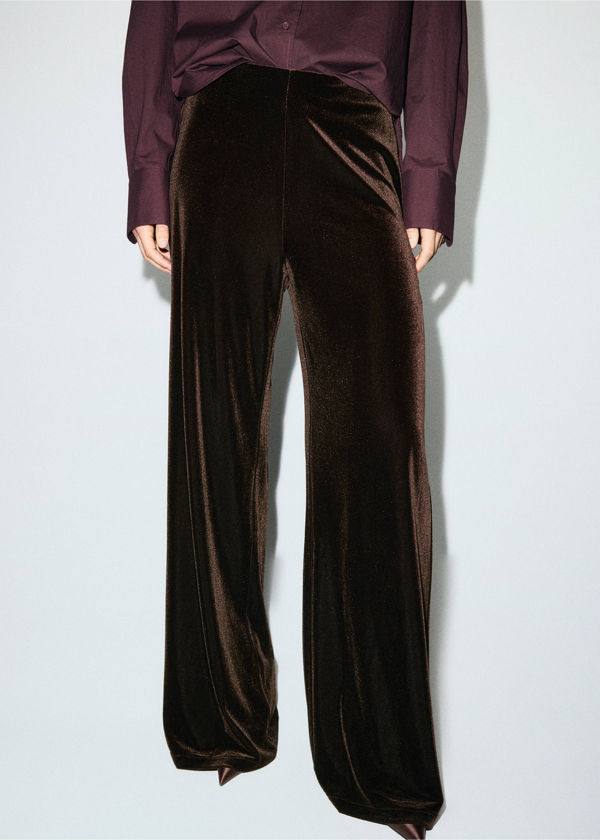 Pantalon large en velours - Plan moyen, Marron. Ref: 17067806-00.