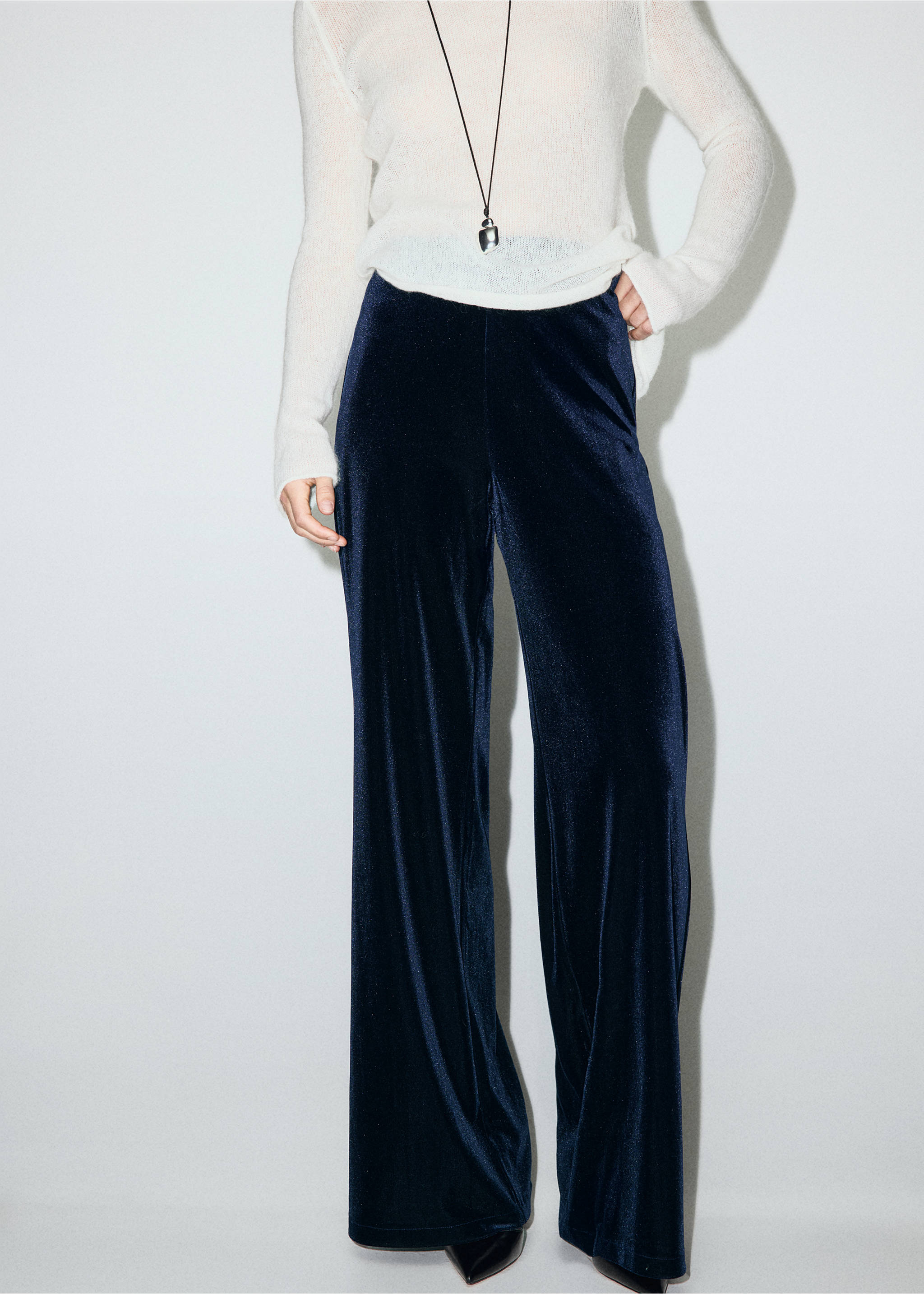 Pantalon large en velours - Plan moyen, Bleu marine. Ref: 17067806-00.