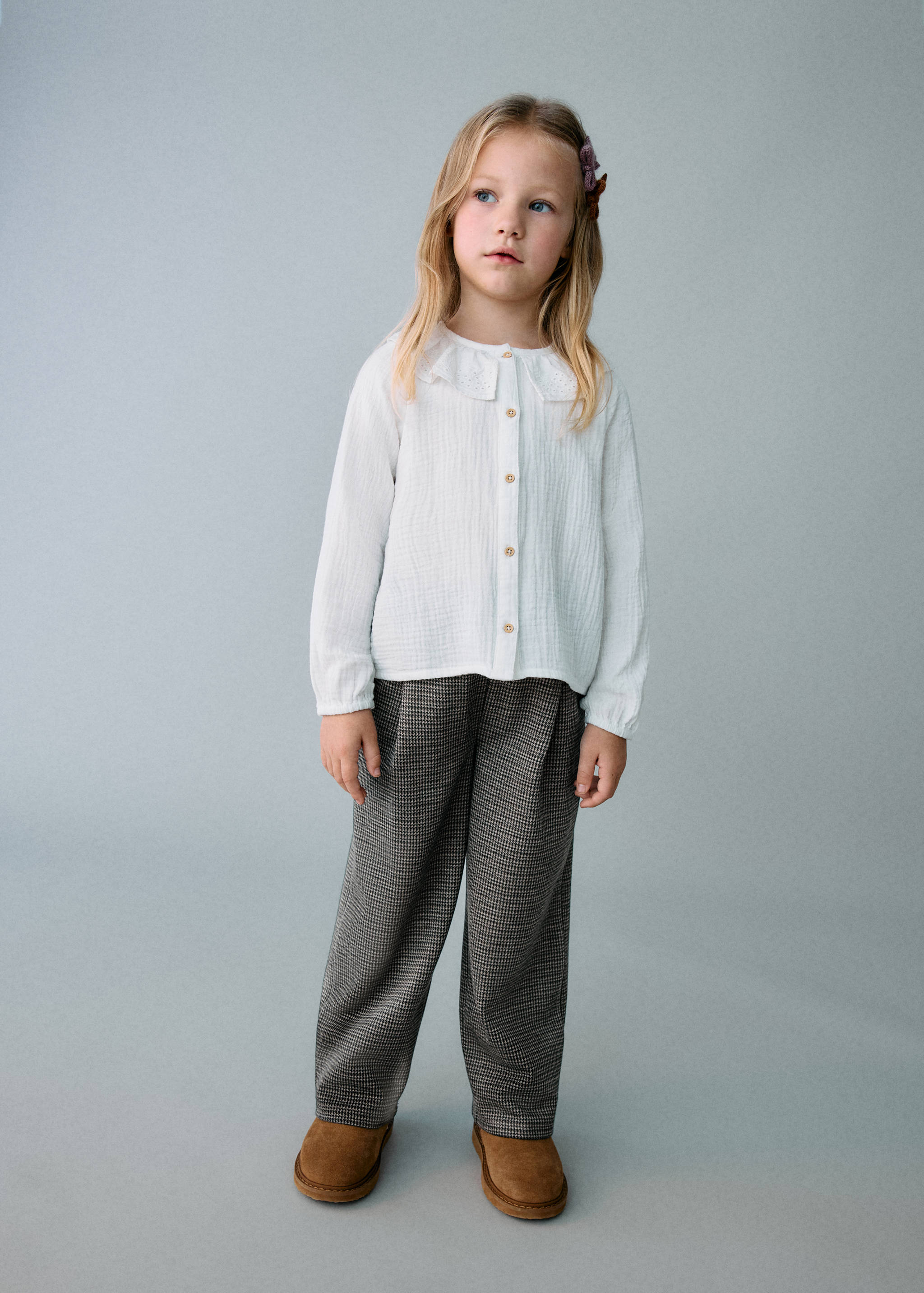 Houndstooth print straight trousers - General plane