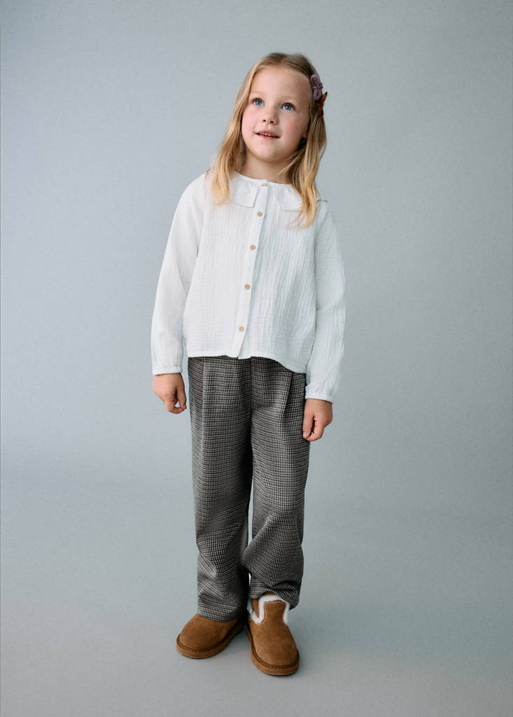 Houndstooth print straight trousers — Brown