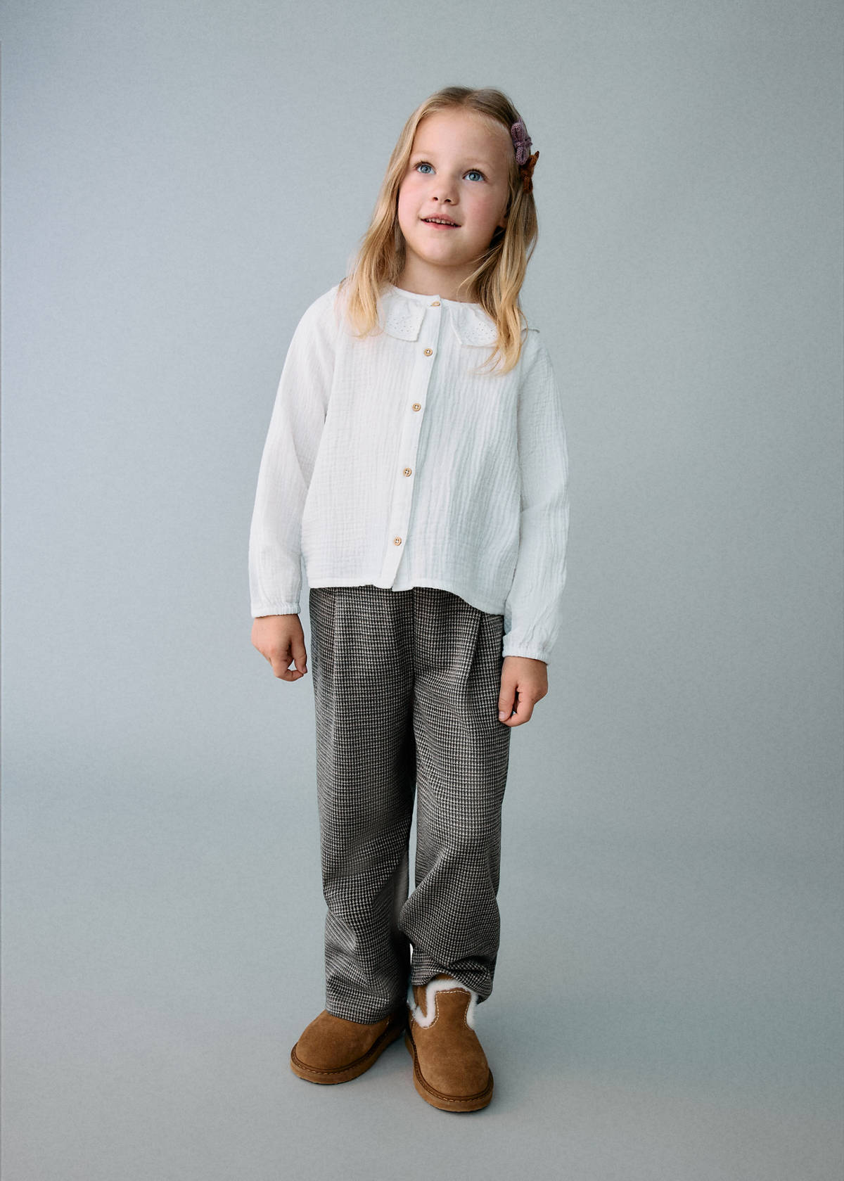 Houndstooth print straight trousers — Brown