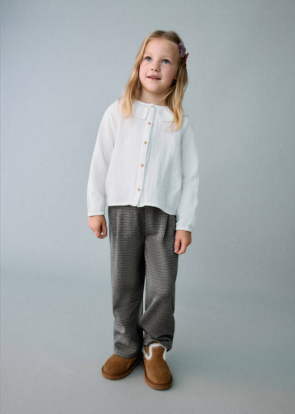 Houndstooth print straight trousers — Brown