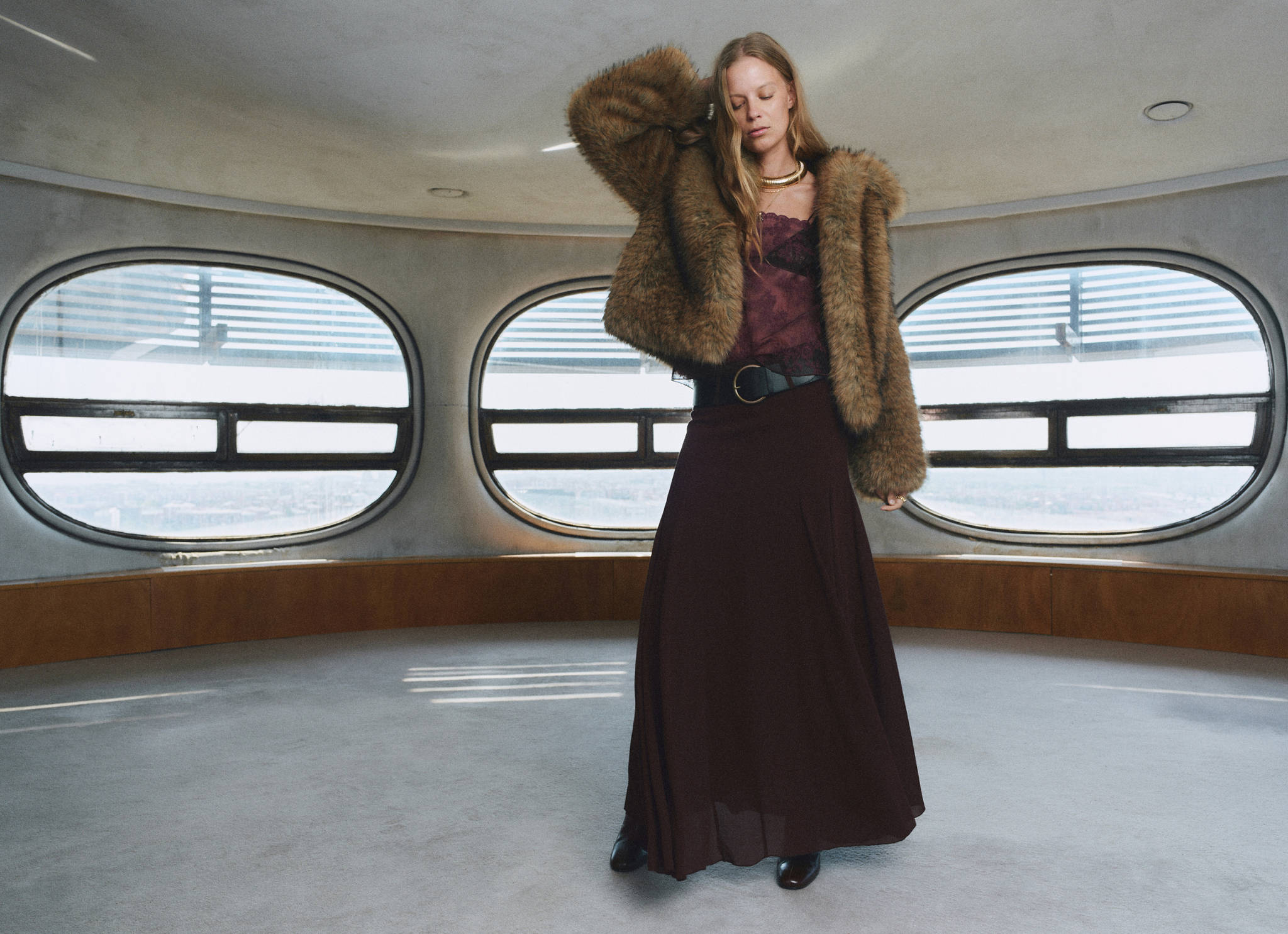 Godet skirt with belt - Panoramic plane