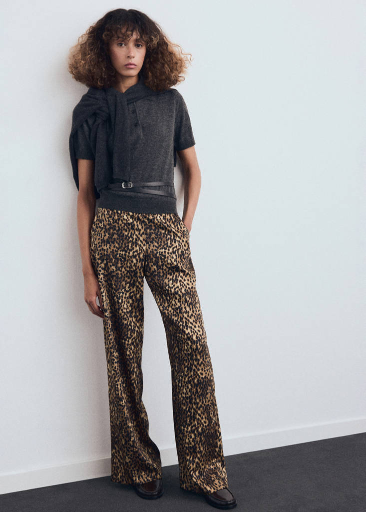 MANGO - Pantalon satiné léopard marron - 40