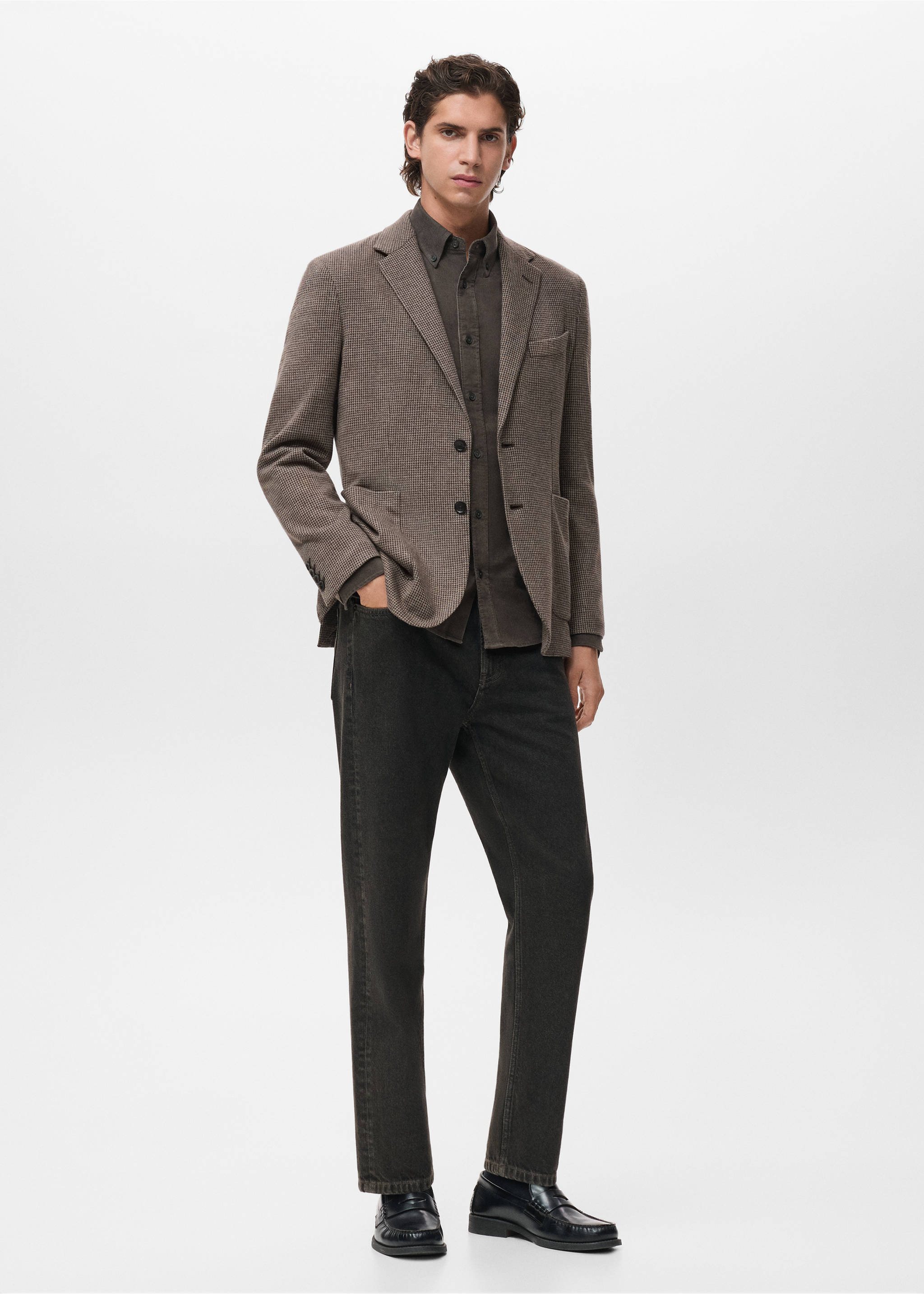 Americana slim fit micro pata de gallo - Plano general, Marrón. Ref: 17067886-00.