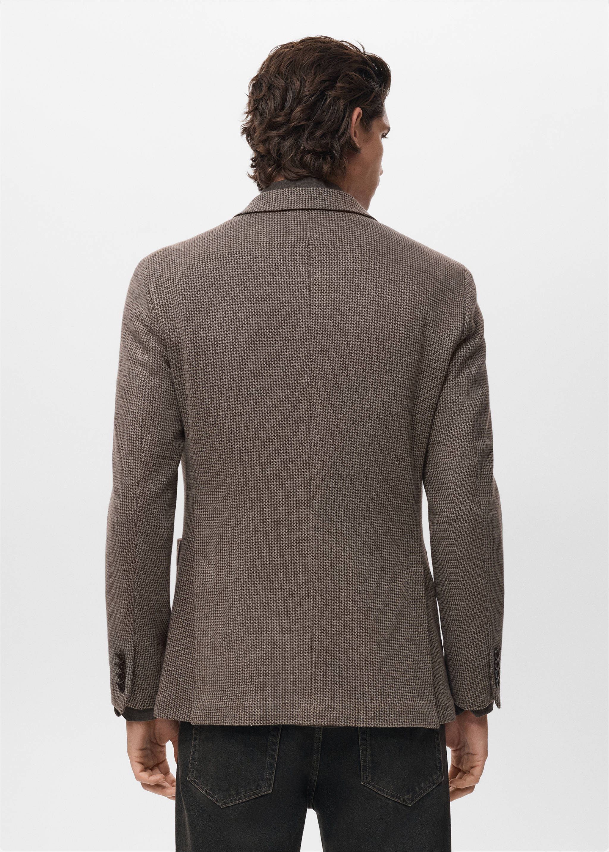 Americana slim fit micro pata de gallo - Reverso del artículo, Marrón. Ref: 17067886-00.