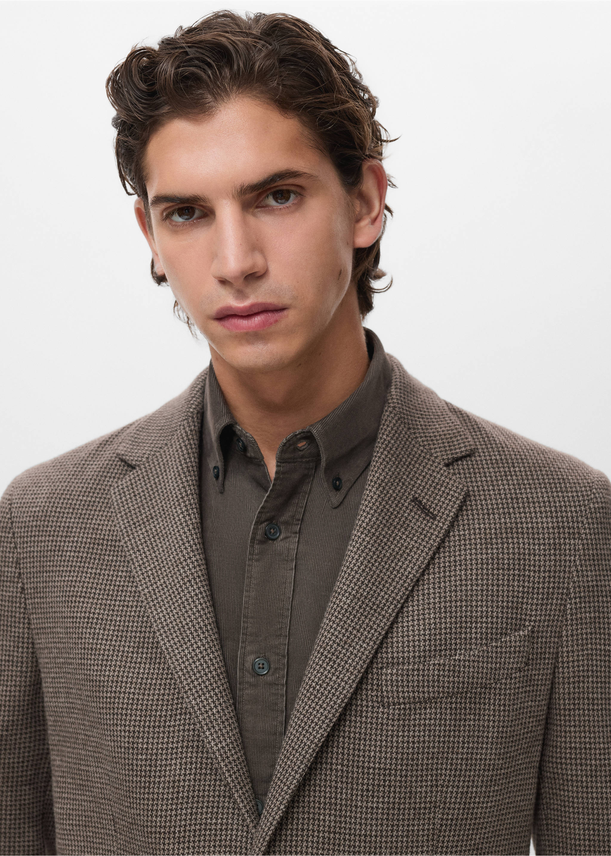 Americana slim fit micro pata de gallo - Detalle del artículo 1, Marrón. Ref: 17067886-00.