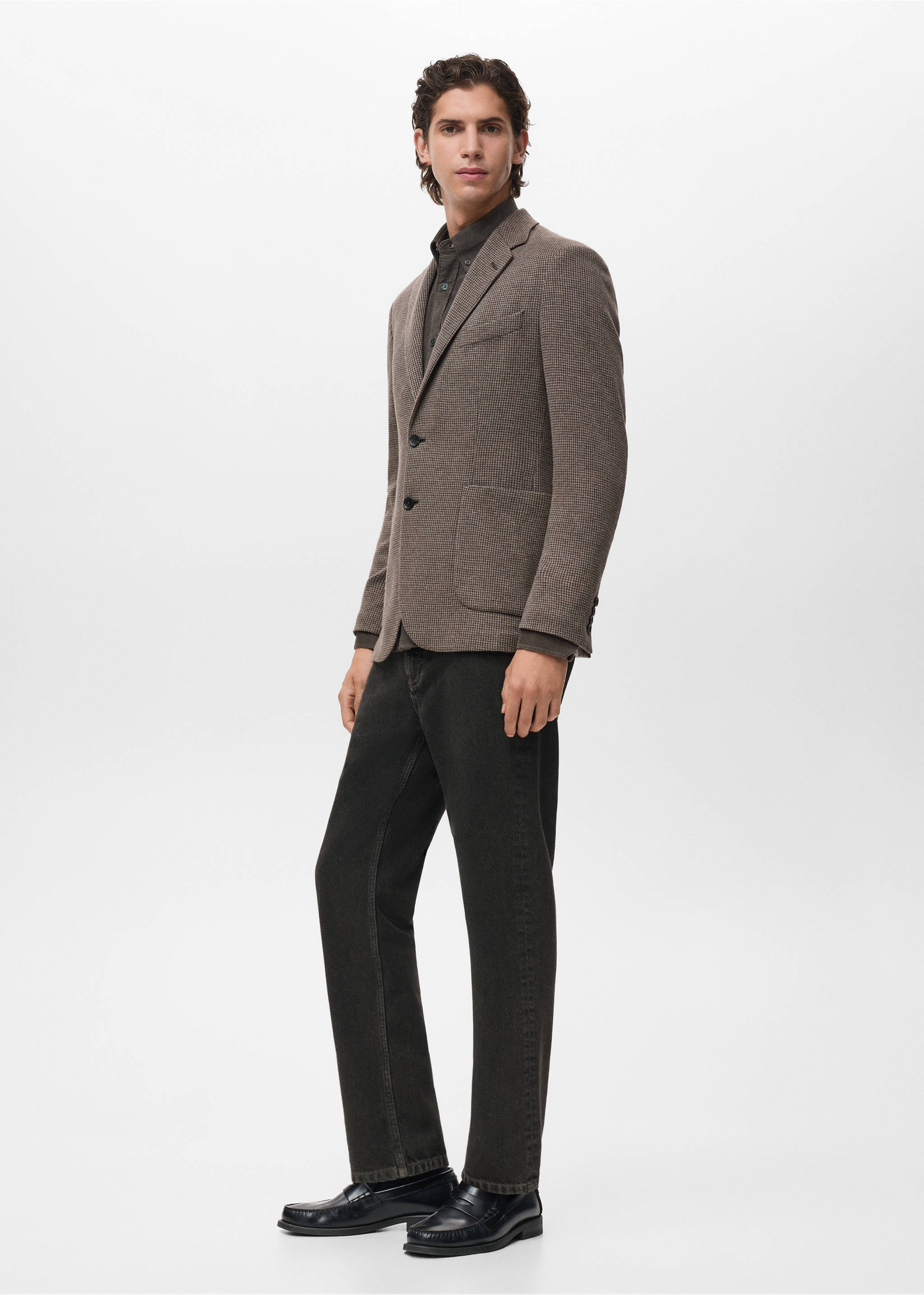 Americana slim fit micro pata de gallo - Detalle del artículo 2, Marrón. Ref: 17067886-00.