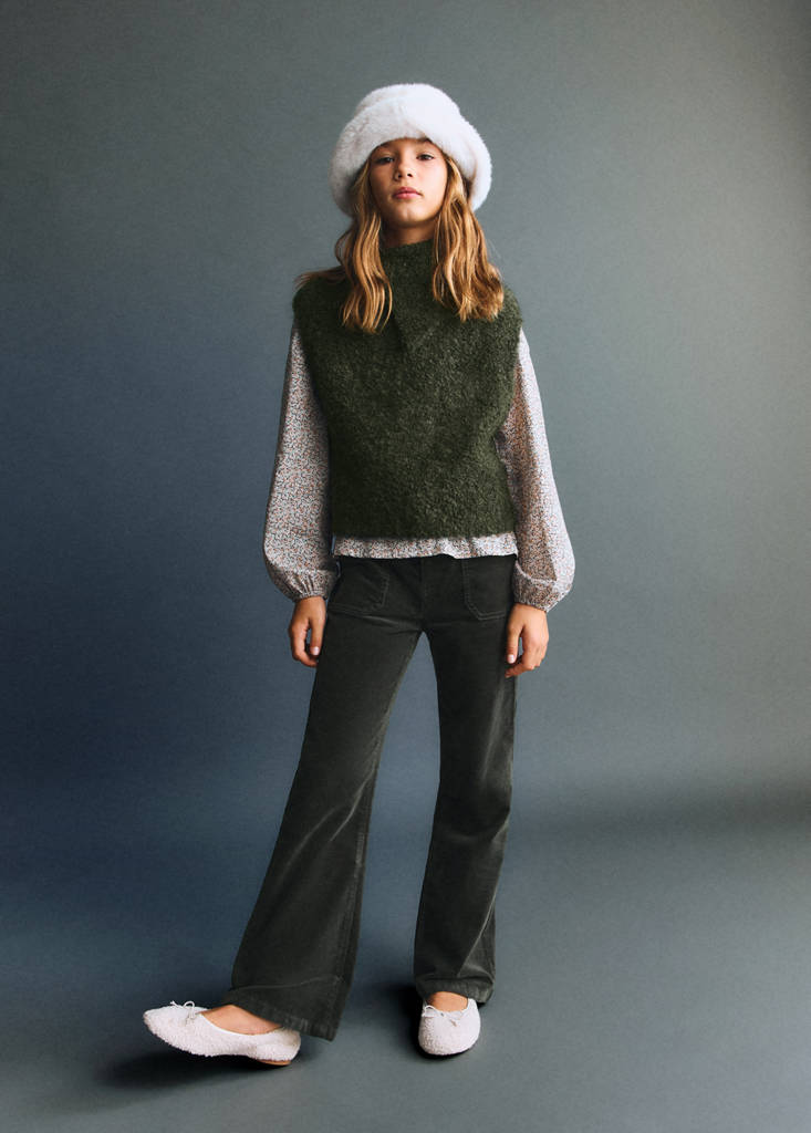 Velvet-effect flared trousers — Khaki