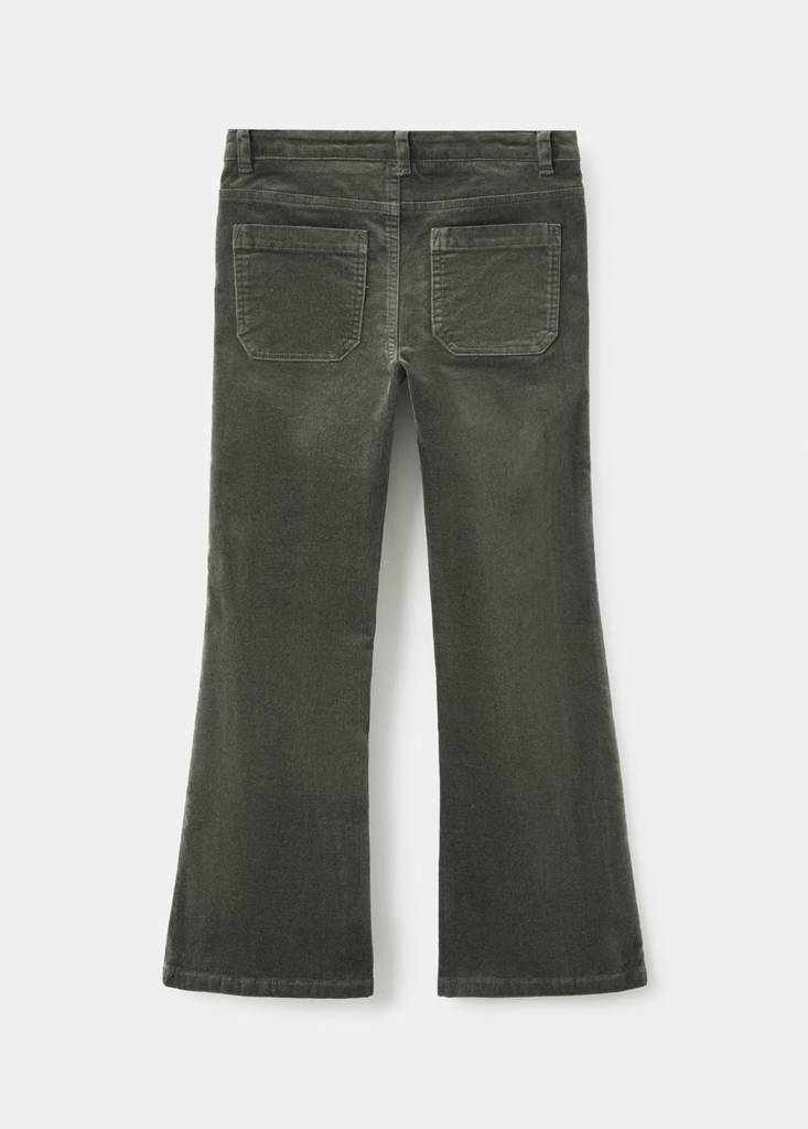 Velvet-effect flared trousers — Khaki