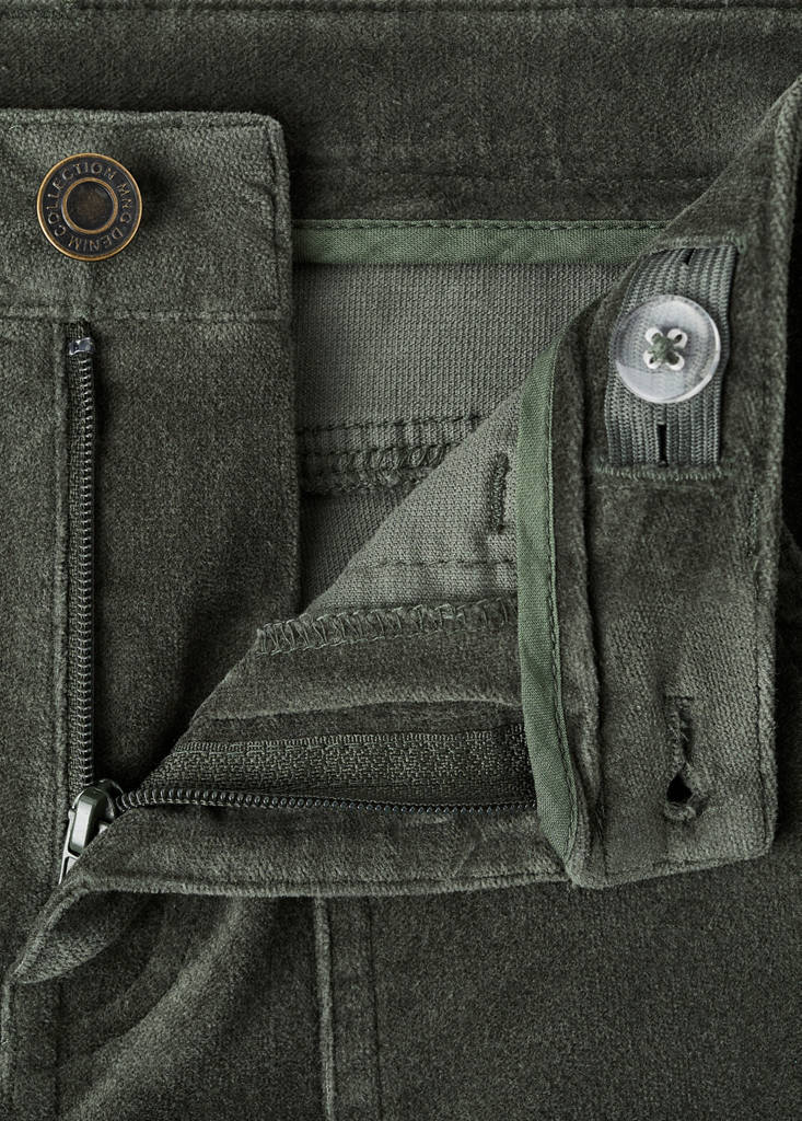 Velvet-effect flared trousers — Khaki