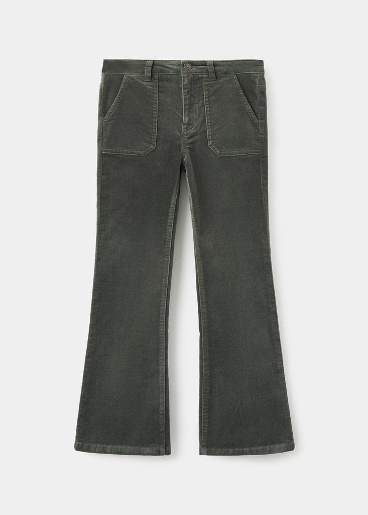 Velvet-effect flared trousers — Khaki