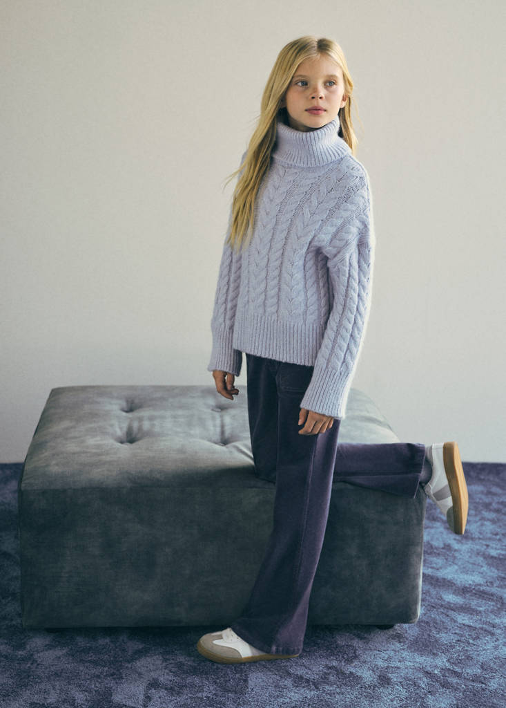Velvet-effect flared trousers — Blue