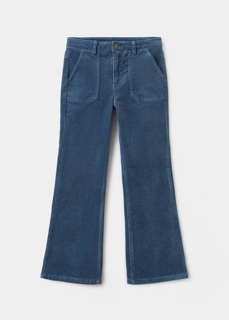 Velvet-effect flared trousers — Blue
