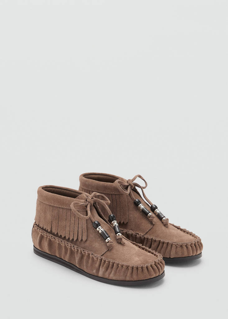 Fringed leather loafers — Medium Brown
