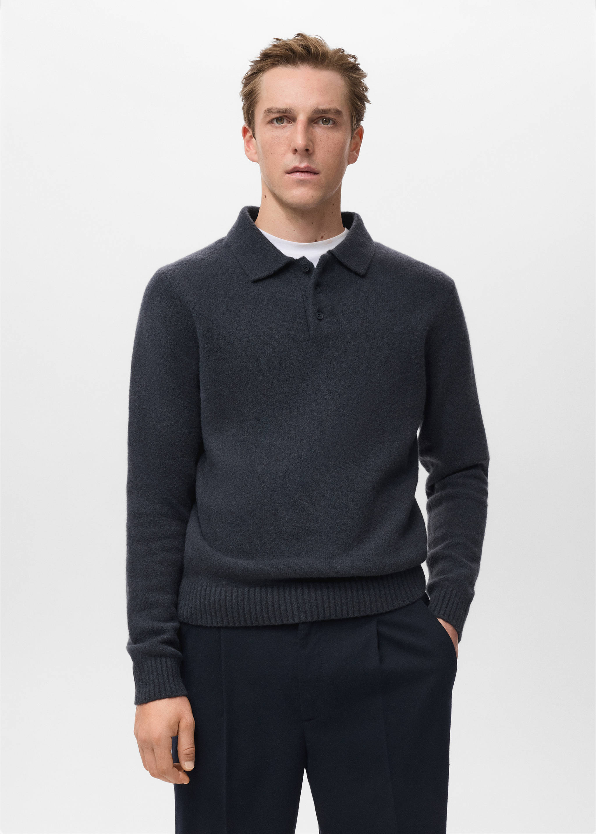Knitted wool blend polo sweater - Medium plane
