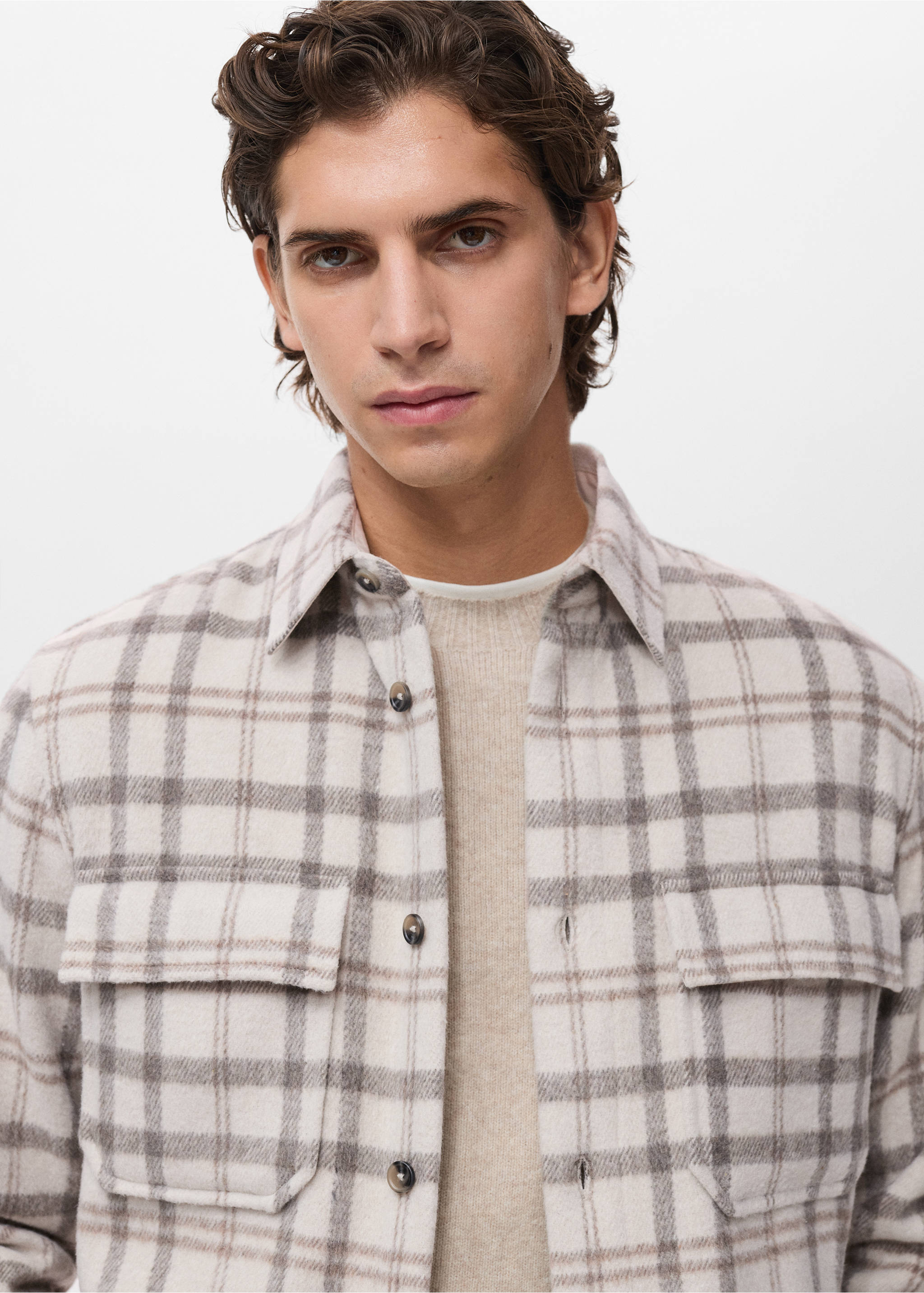 Верхняя рубашка из фланели в клетку - Деталь изделия 1, Экрю. Ref: 17067903-00.