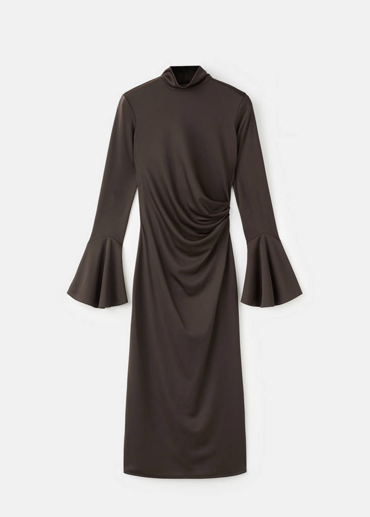 Fitted dress with bell sleeves — Brown