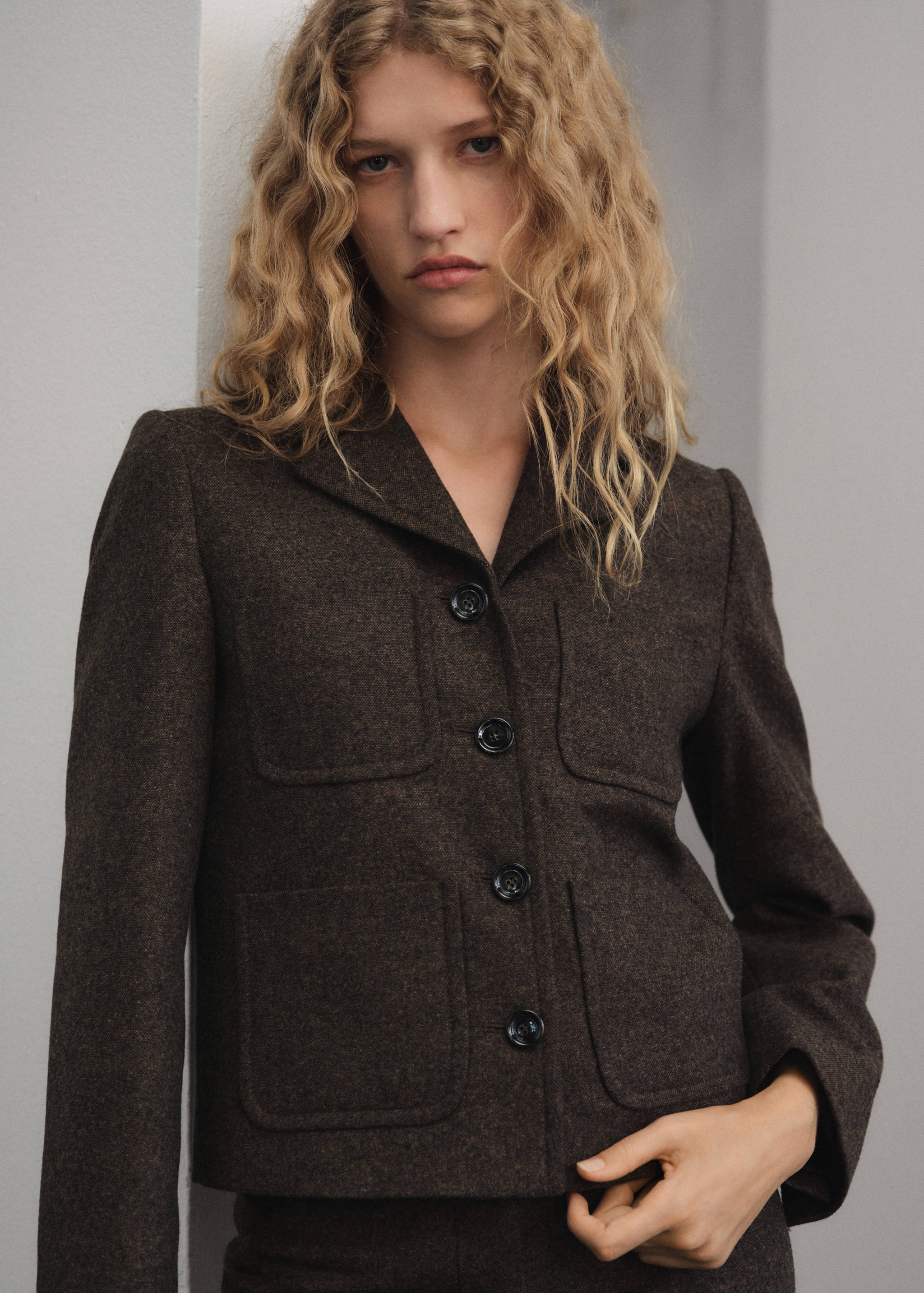 Cropped mottled wool suit jacket - Medium plane