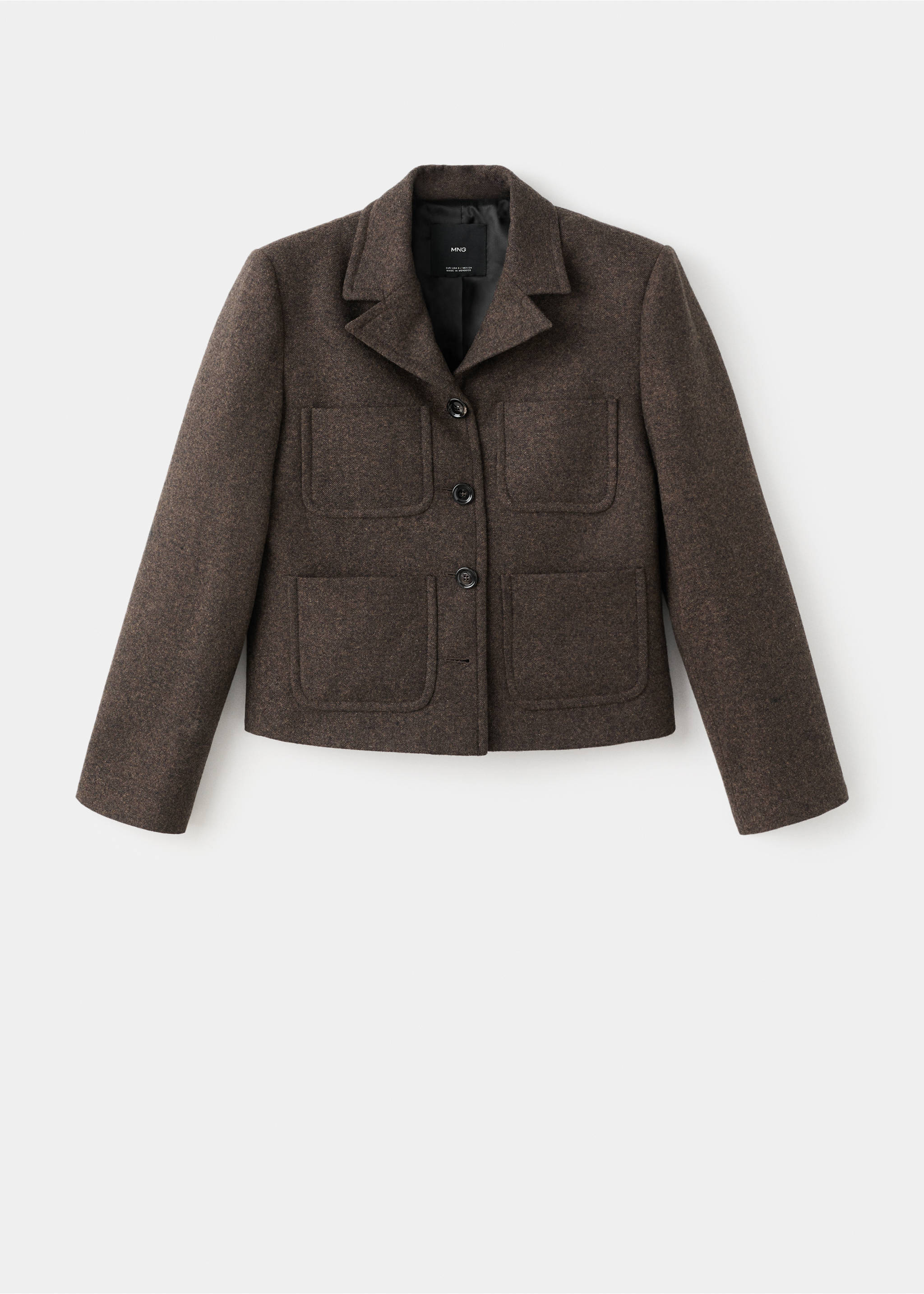 Blazer costume crop laine jaspée - Article sans modèle, Marron. Ref: 17067911-00.