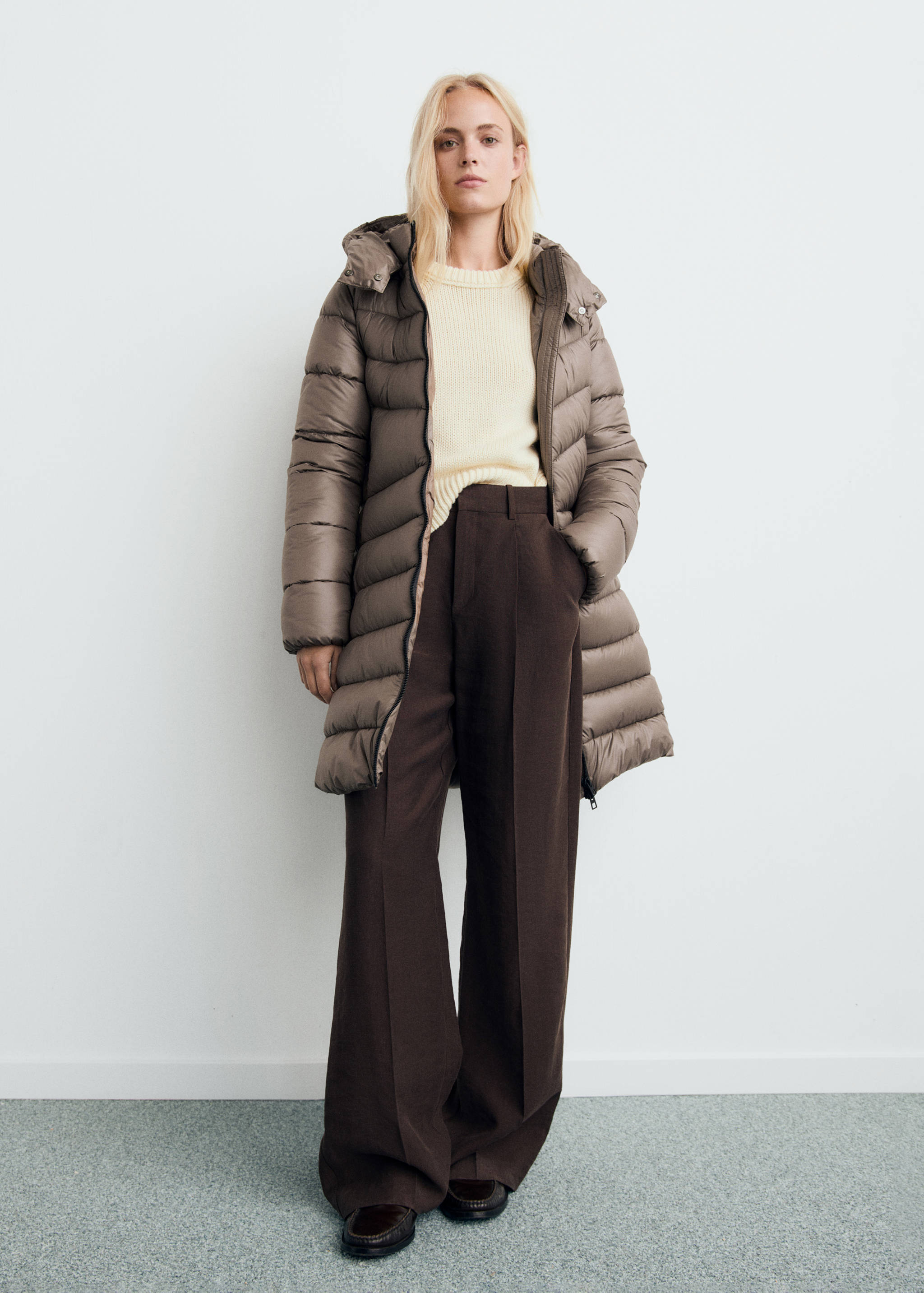 Anorak midi matelassé capuche - Plan général