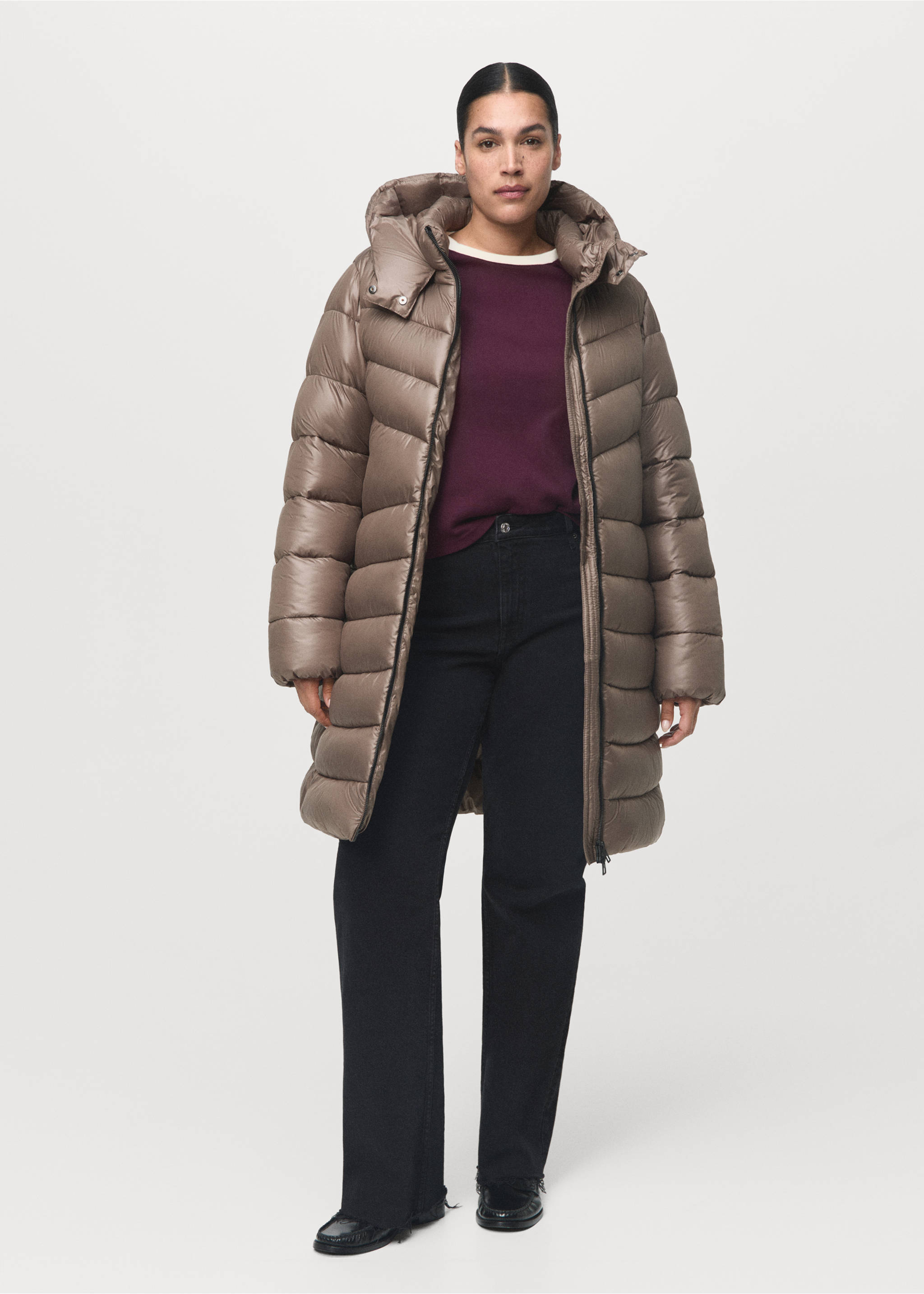 Anorak midi matelassé capuche - Détail de l'article 3, Marron moyen. Ref: 17068265-00.