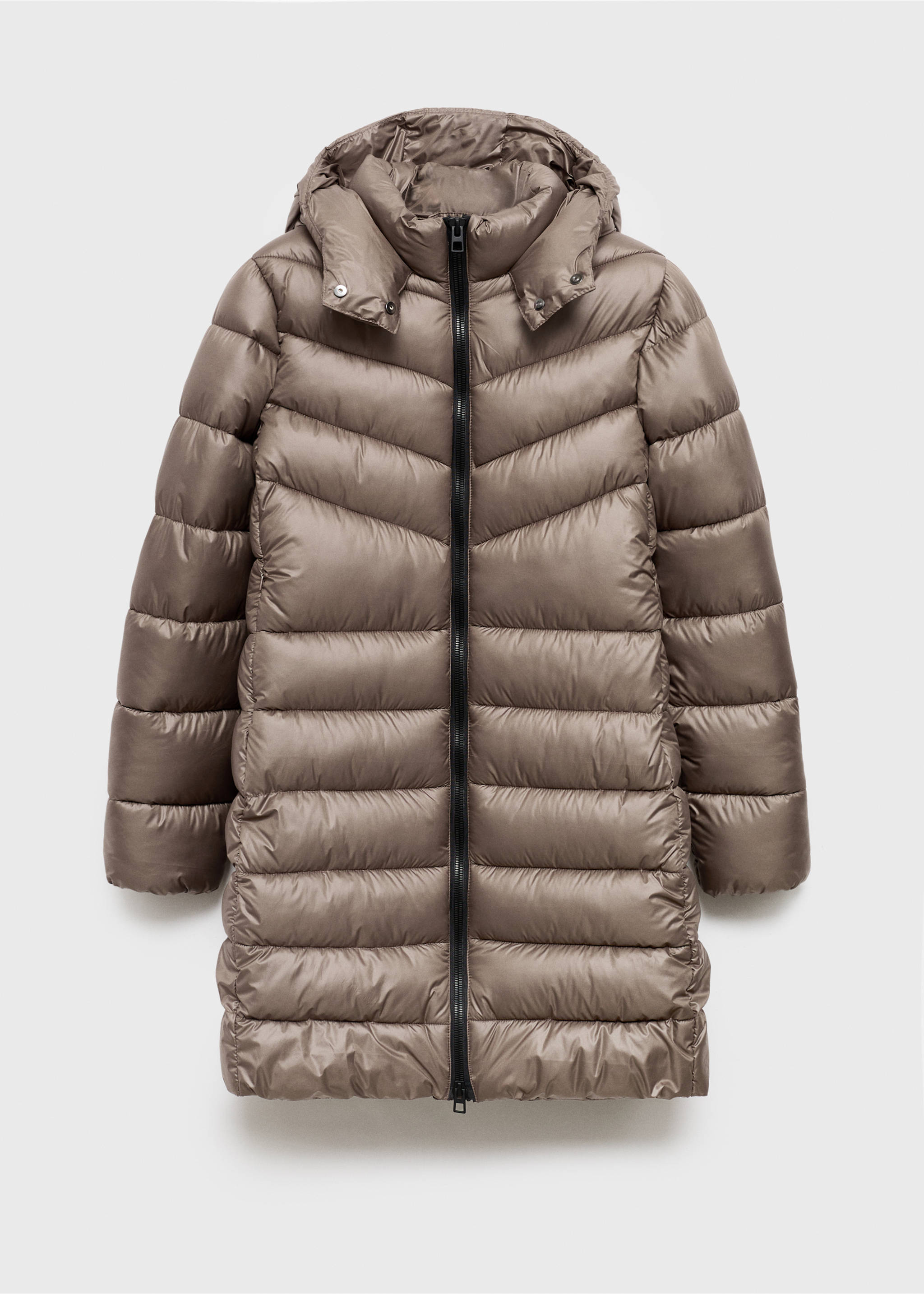 Anorak midi matelassé capuche - Article sans modèle, Marron moyen. Ref: 17068265-00.