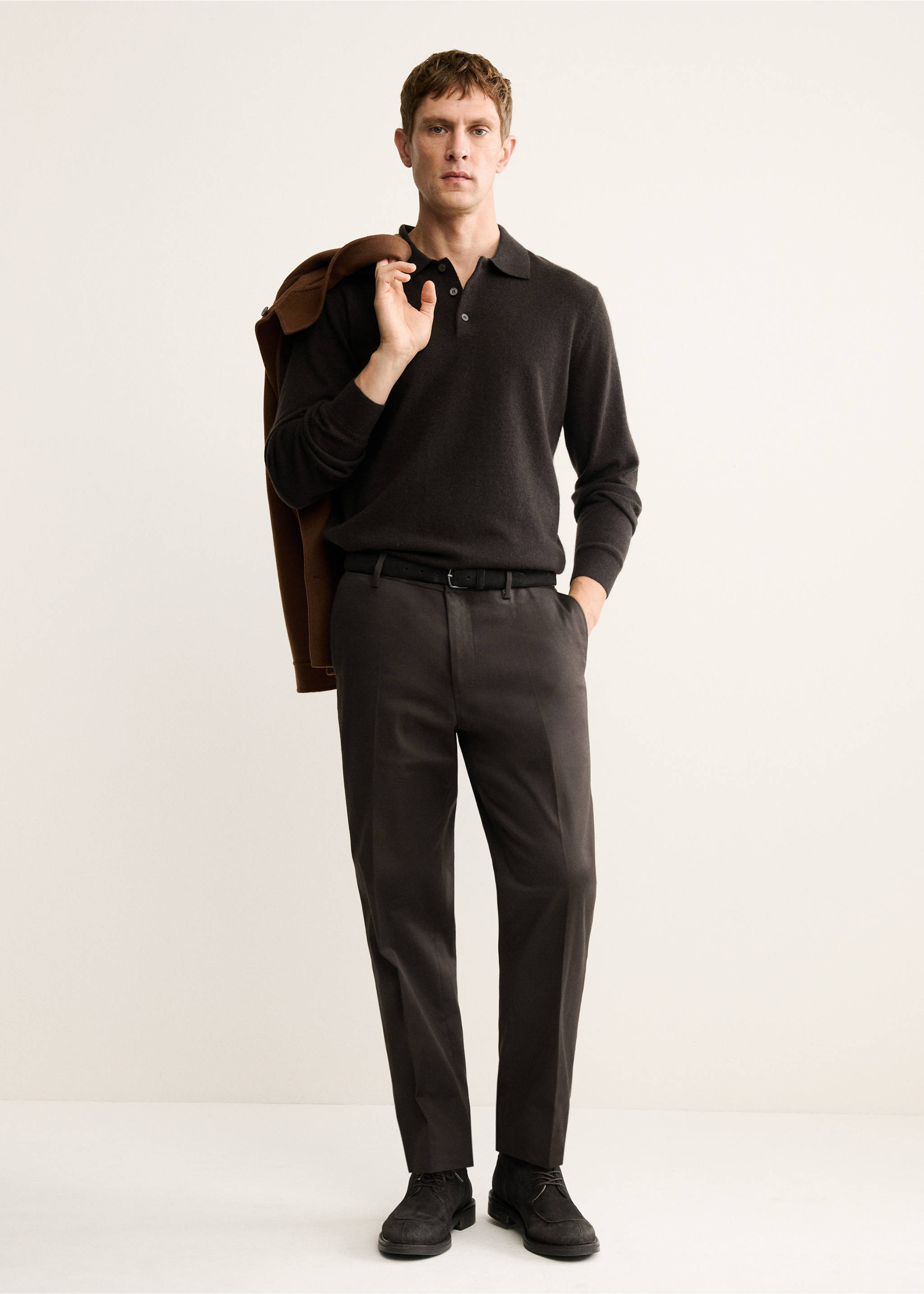 Regular-fit cotton pants - General plane, Chocolate. Ref: 17068266-00.