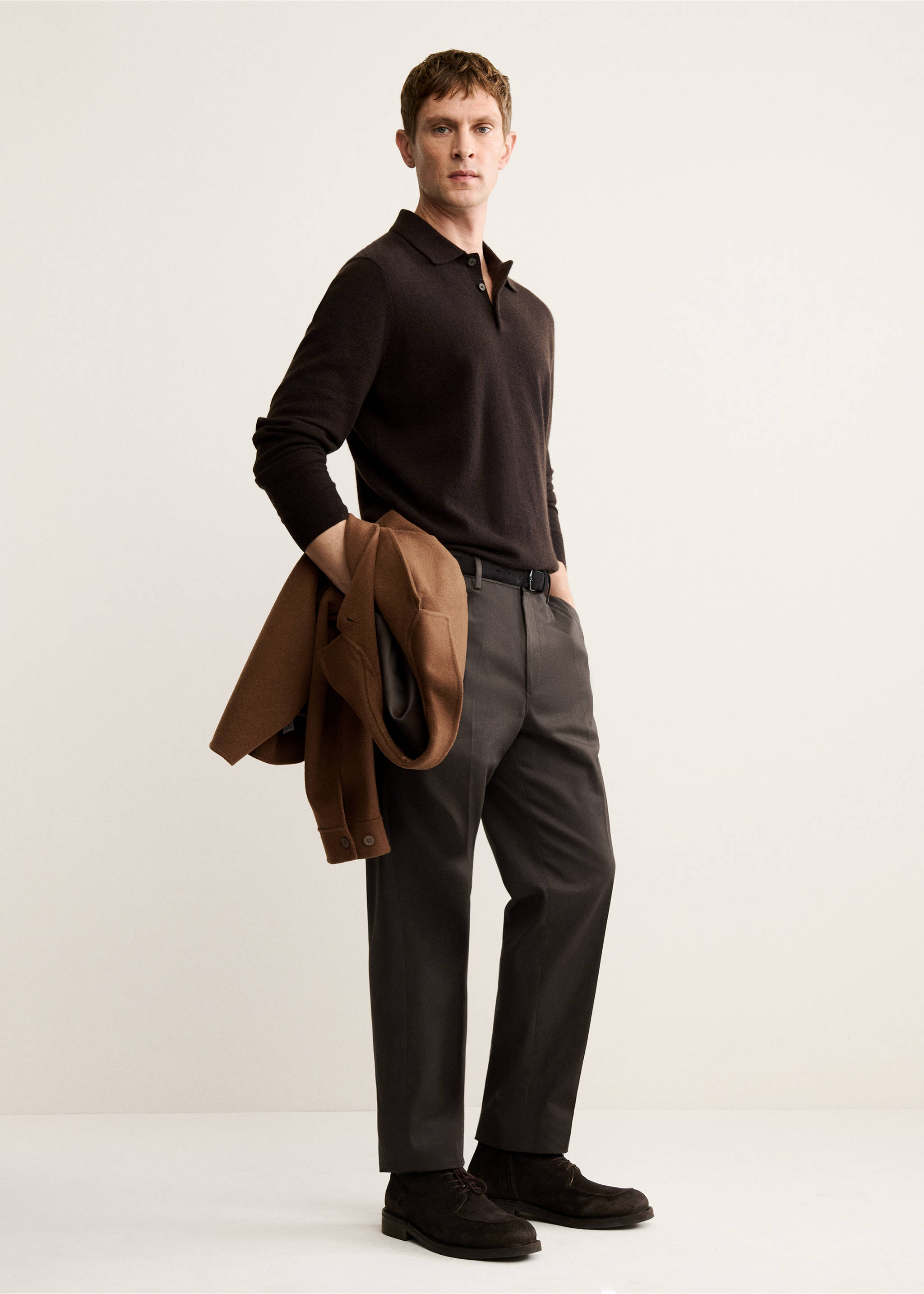 Regular-fit cotton pants - Details of the article 2, Chocolate. Ref: 17068266-00.