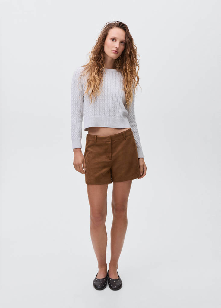 Suede-effect shorts — Medium Brown