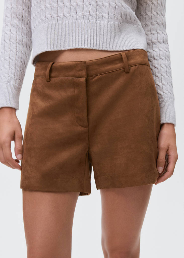 Suede-effect shorts — Medium Brown