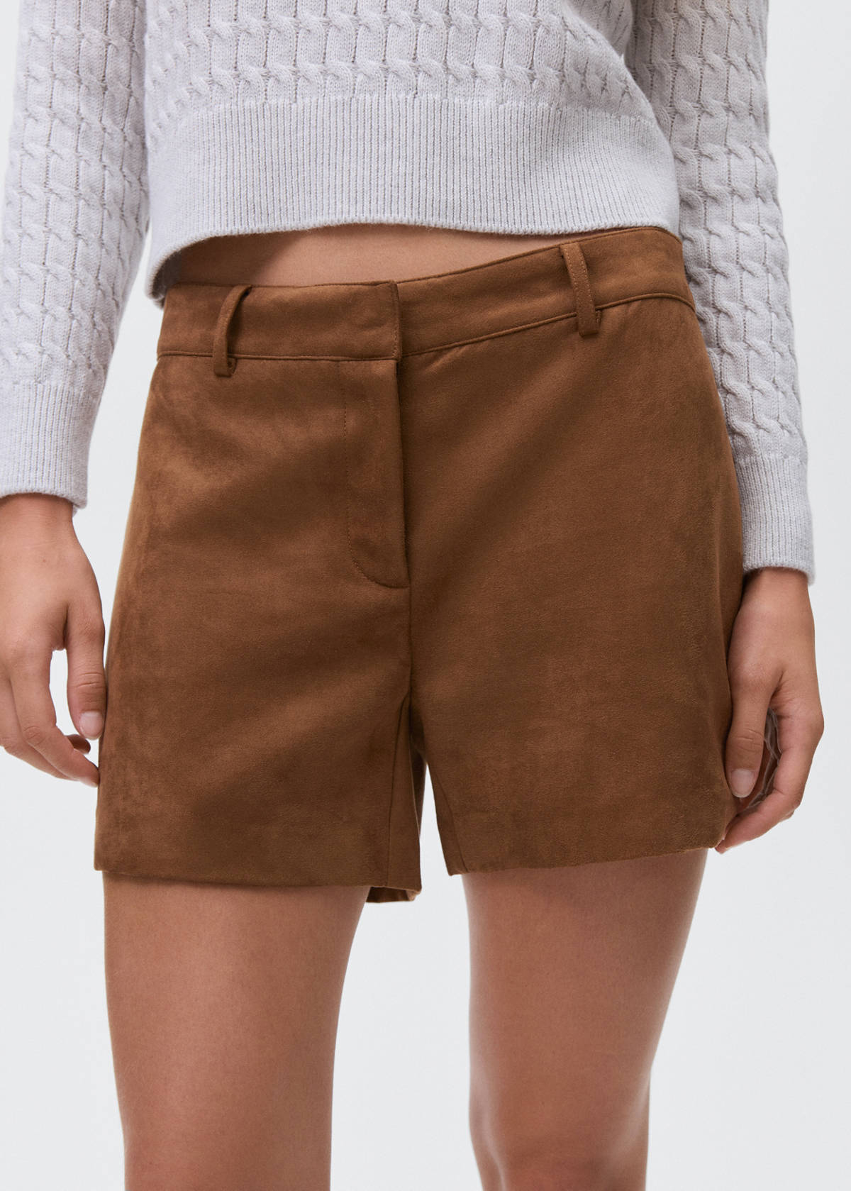 Suede-effect shorts — Medium Brown