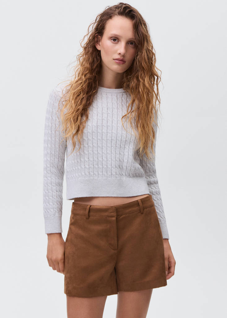 Suede-effect shorts — Medium Brown