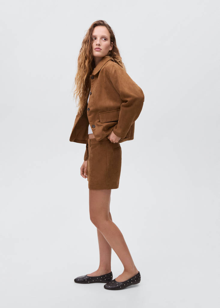 Suede-effect shorts — Medium Brown