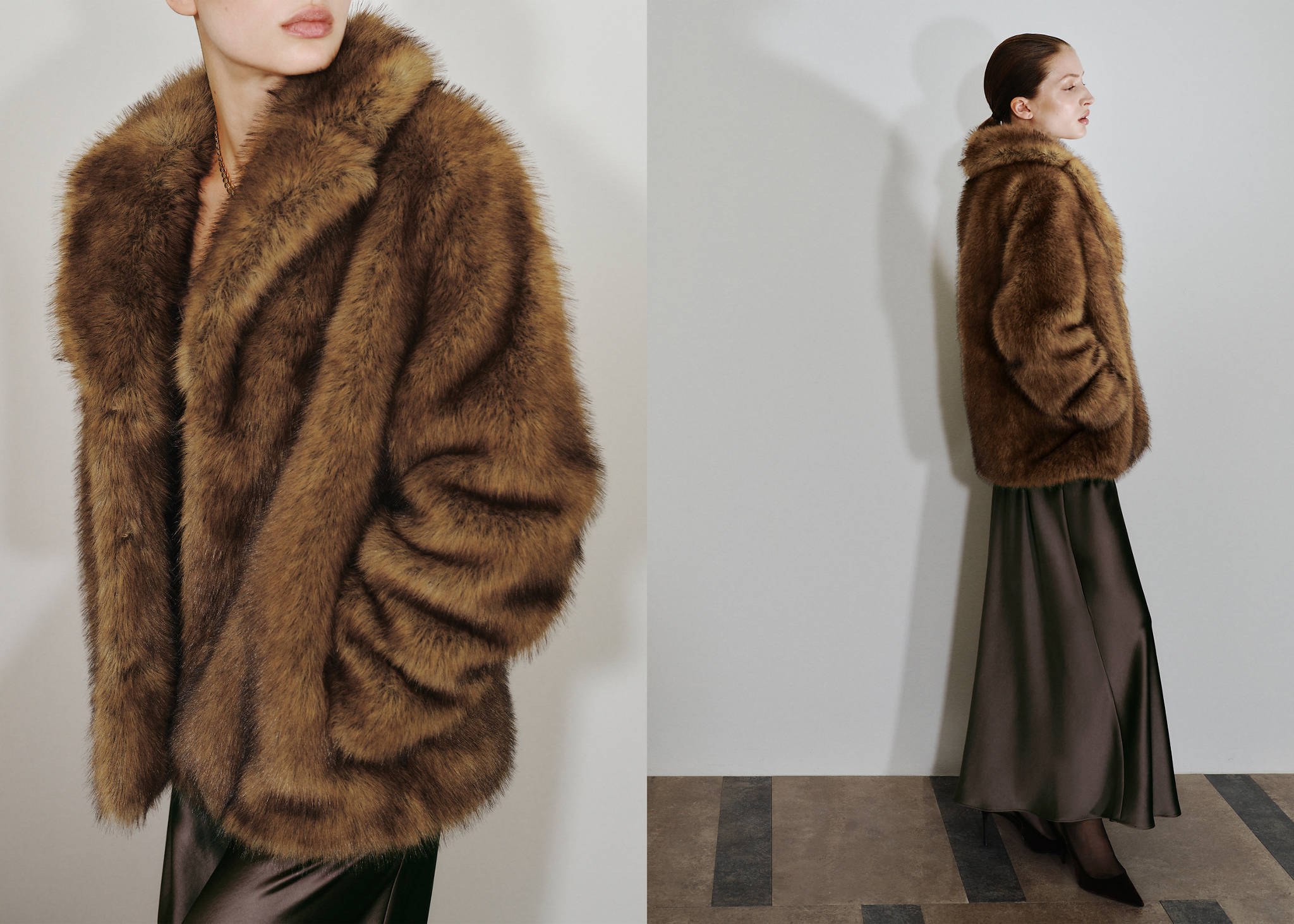 Faux-fur coat with lapels - Panoramic plane