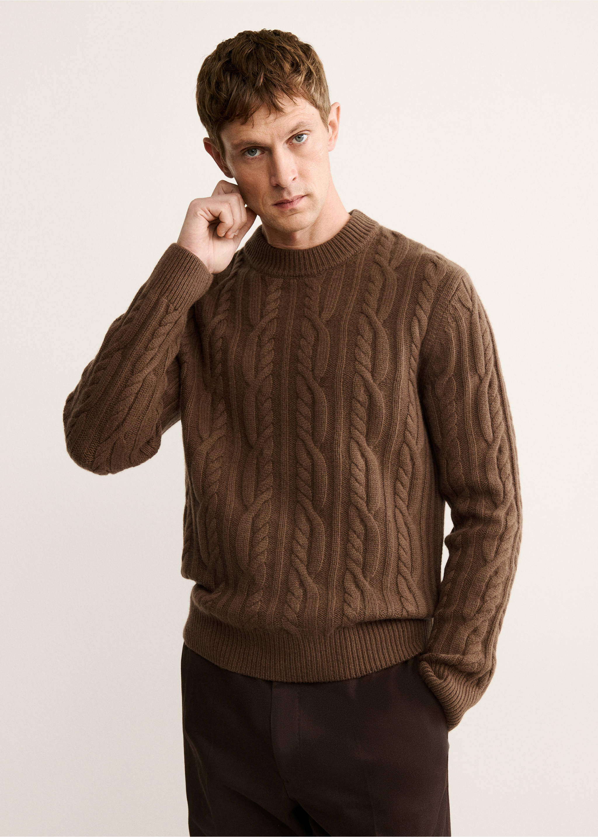 100% wool braided sweater - Medium plane, Caramel. Ref: 17068278-00.
