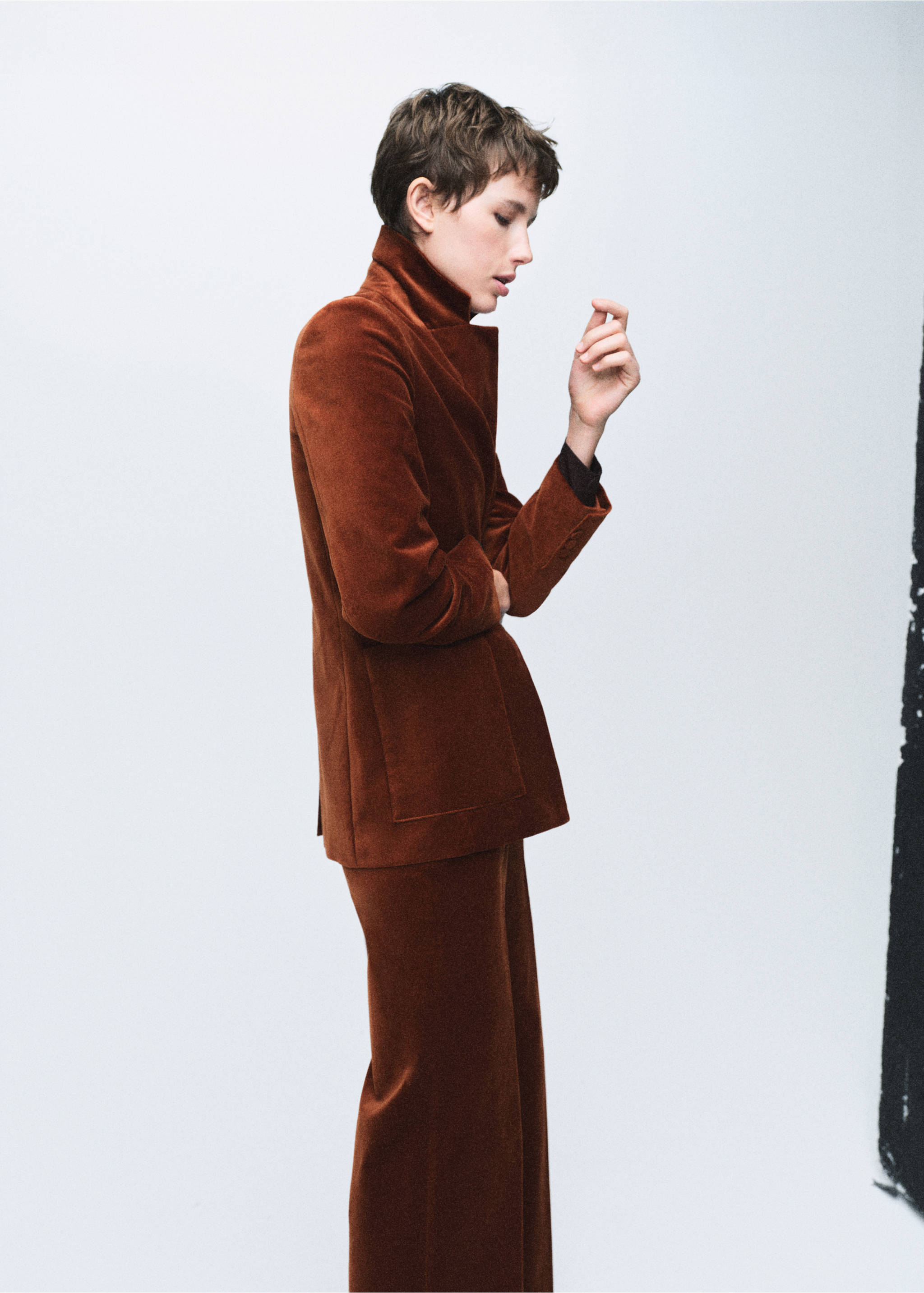 Blazer costume velours à poches - Plan moyen, Orange brûlé. Ref: 17068285-00.