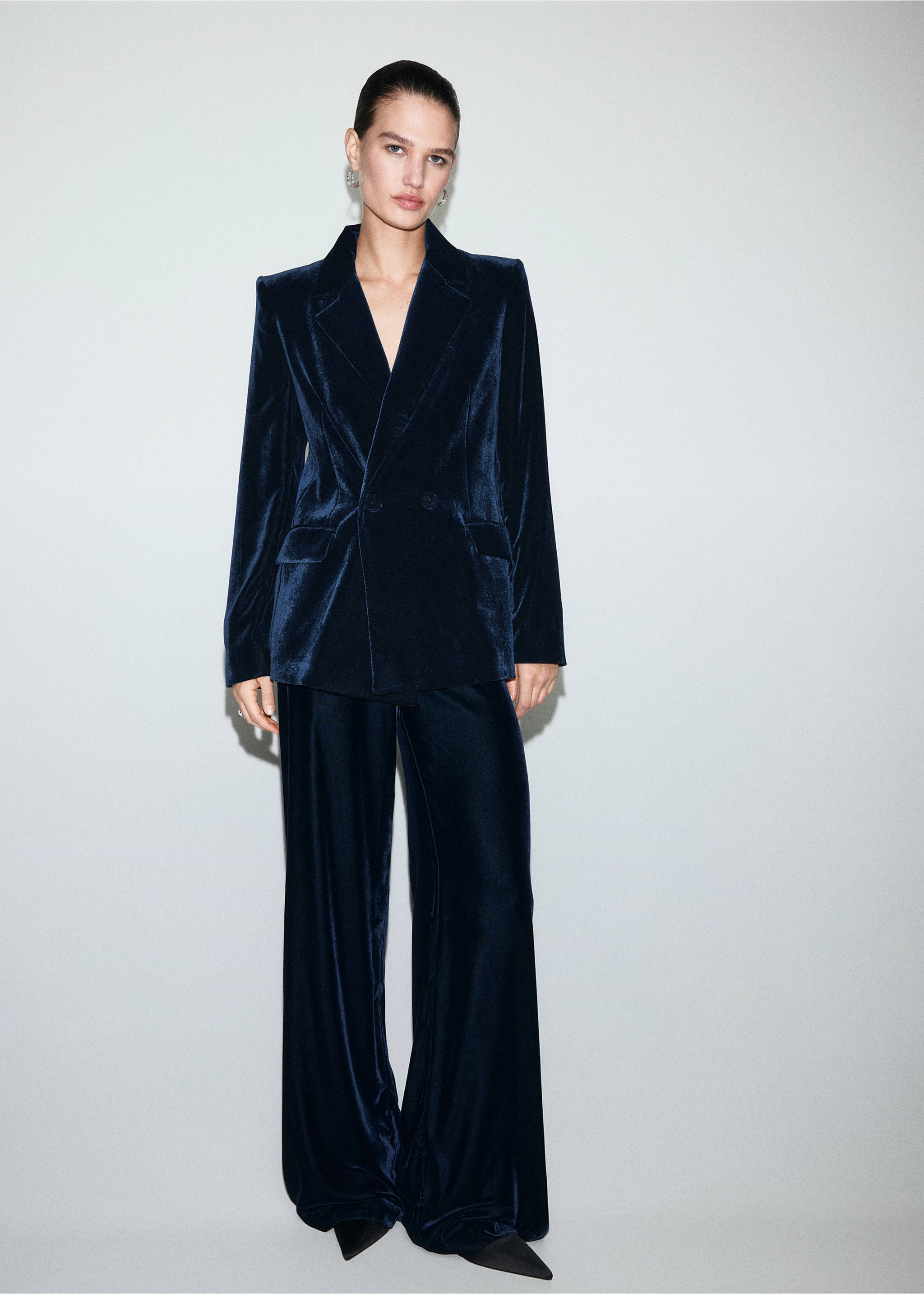 Double-breasted velvet jacket - General plane, Navy. Ref: 17068287-00.