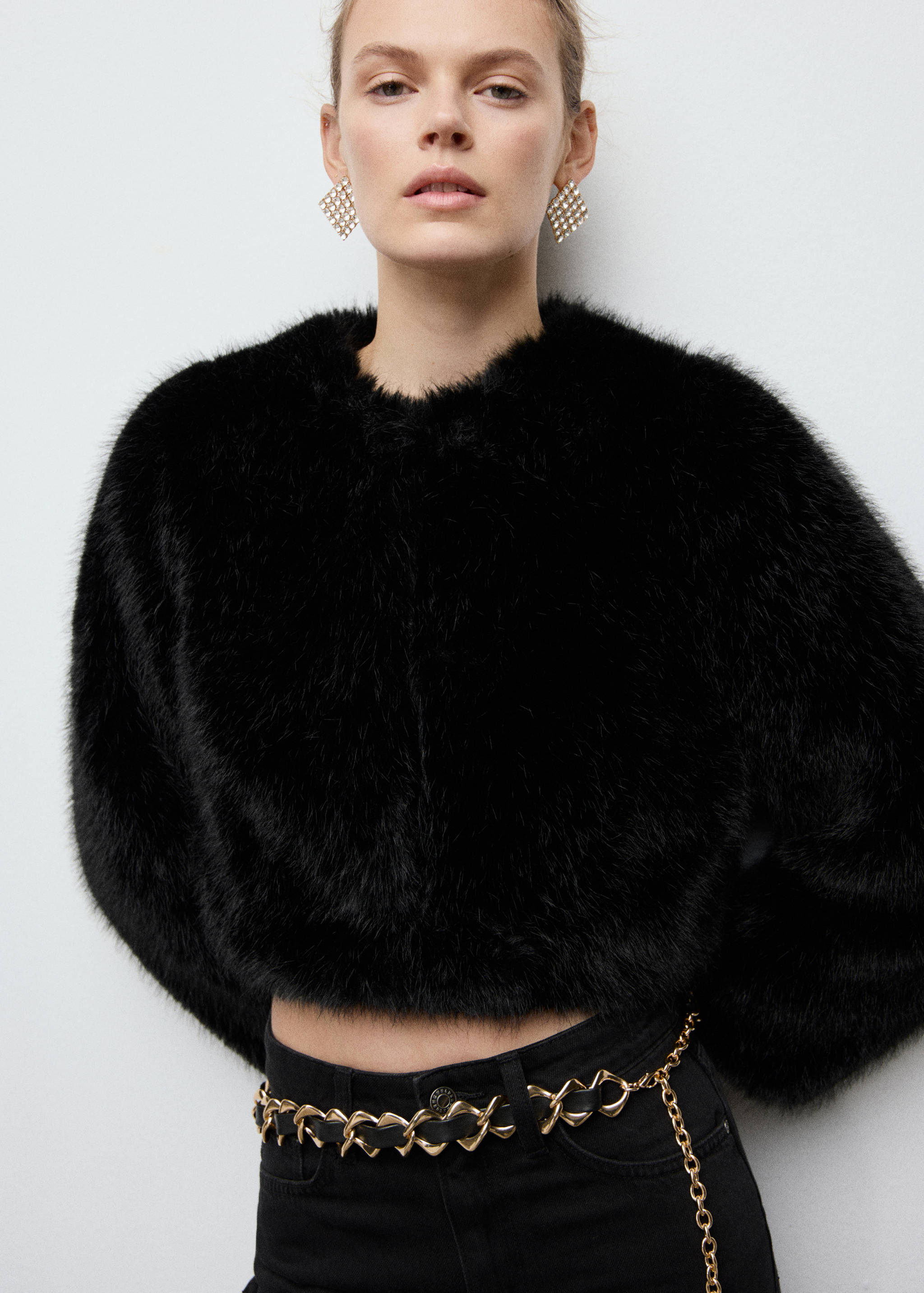 Faux-fur cropped jacket - Medium plane
