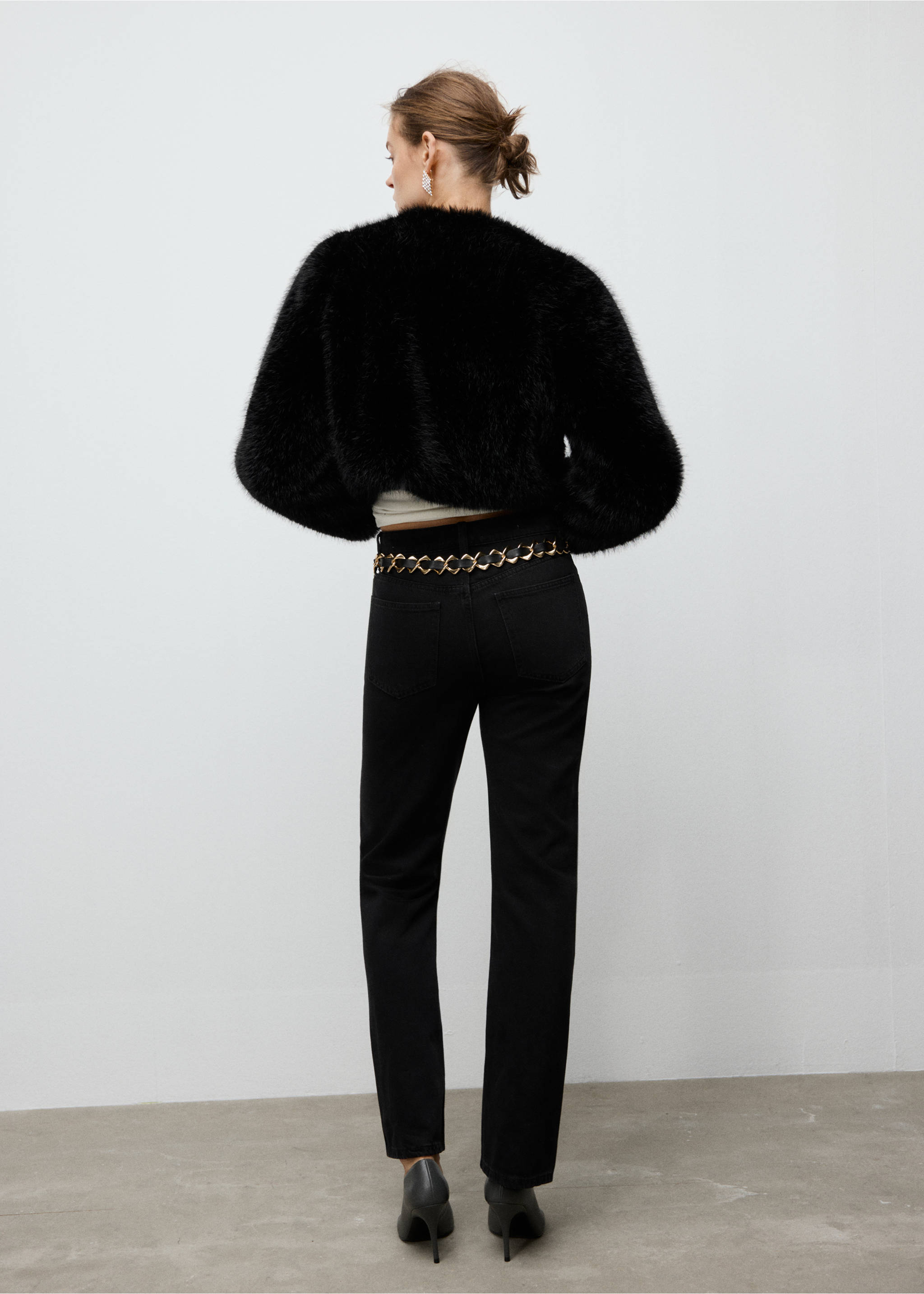 Faux-fur cropped jacket - Reverse of the article, Black. Ref: 17069093-00.