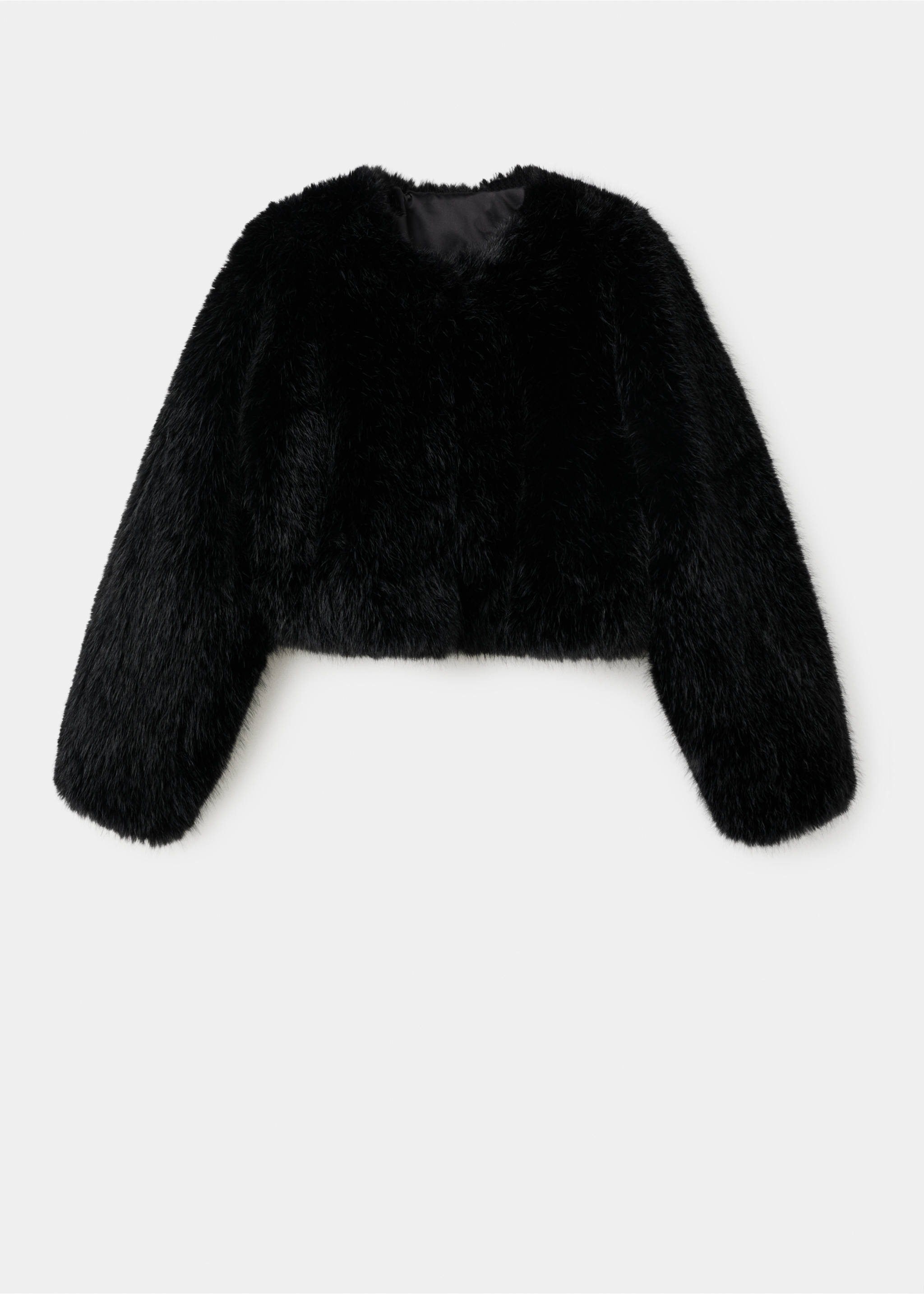 Faux-fur cropped jacket - Article without model, Black. Ref: 17069093-00.
