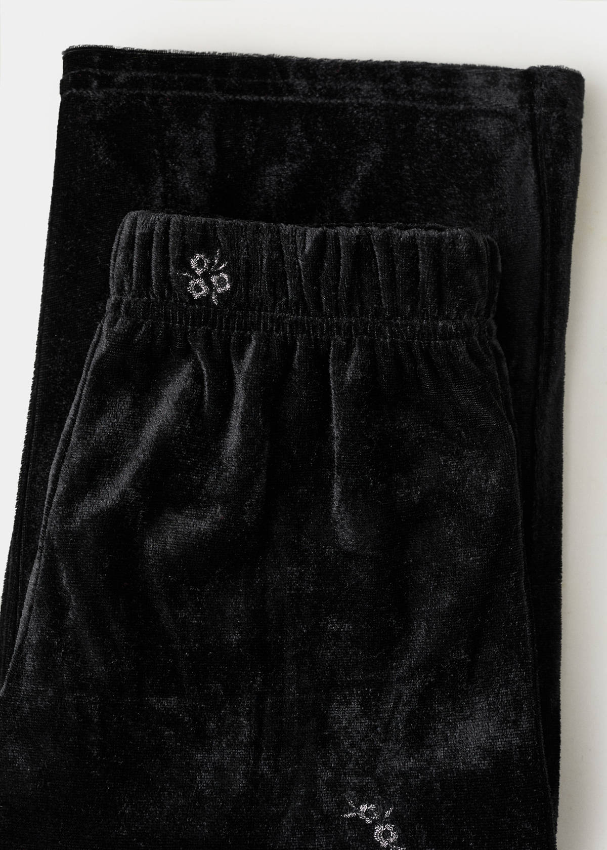 Embroidered velvet trousers — Black