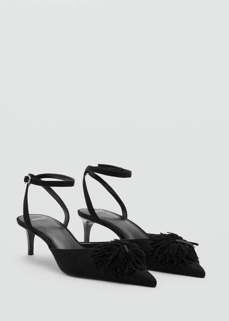 Kitten-heel pom-pom shoes — Black