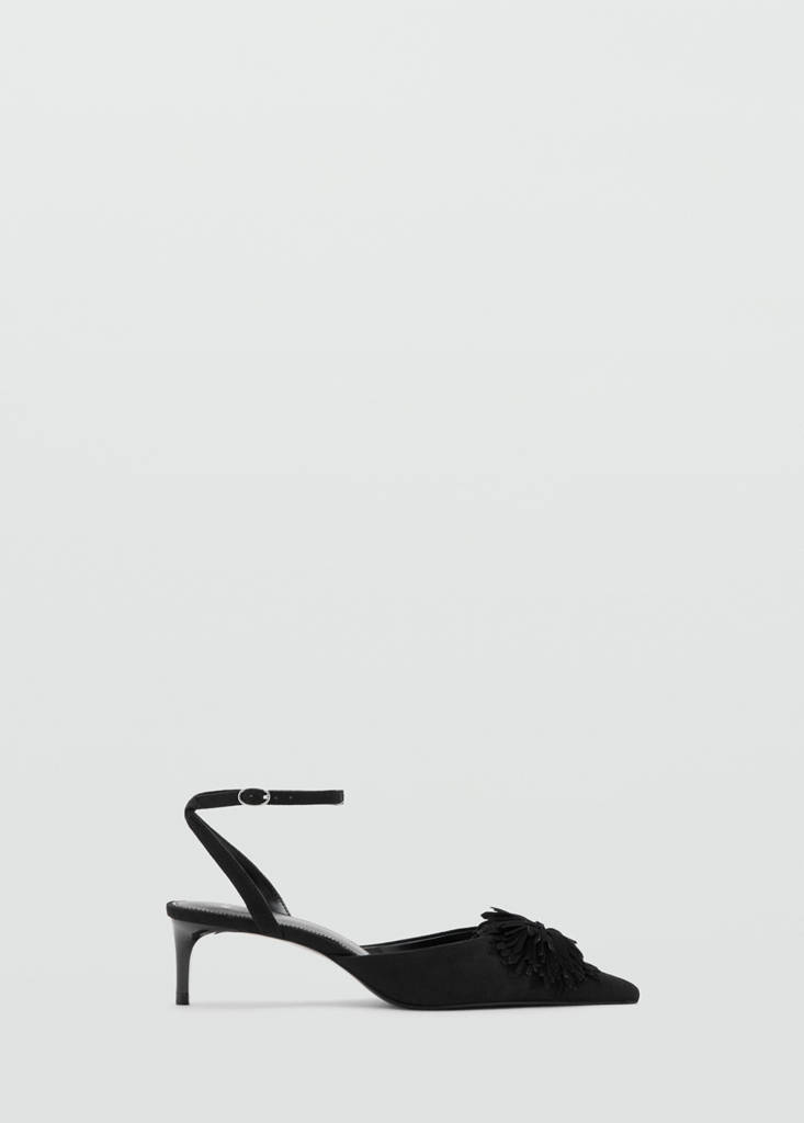 Kitten-heel pom-pom shoes — Black
