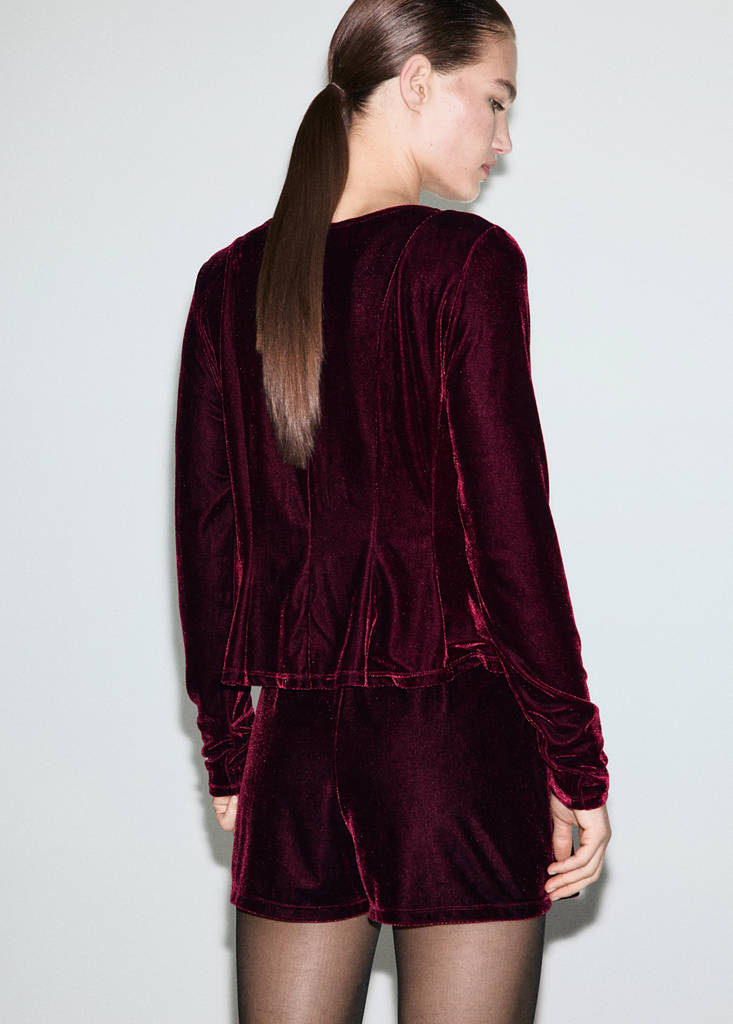 Velvet blouse with bows — Burgundy