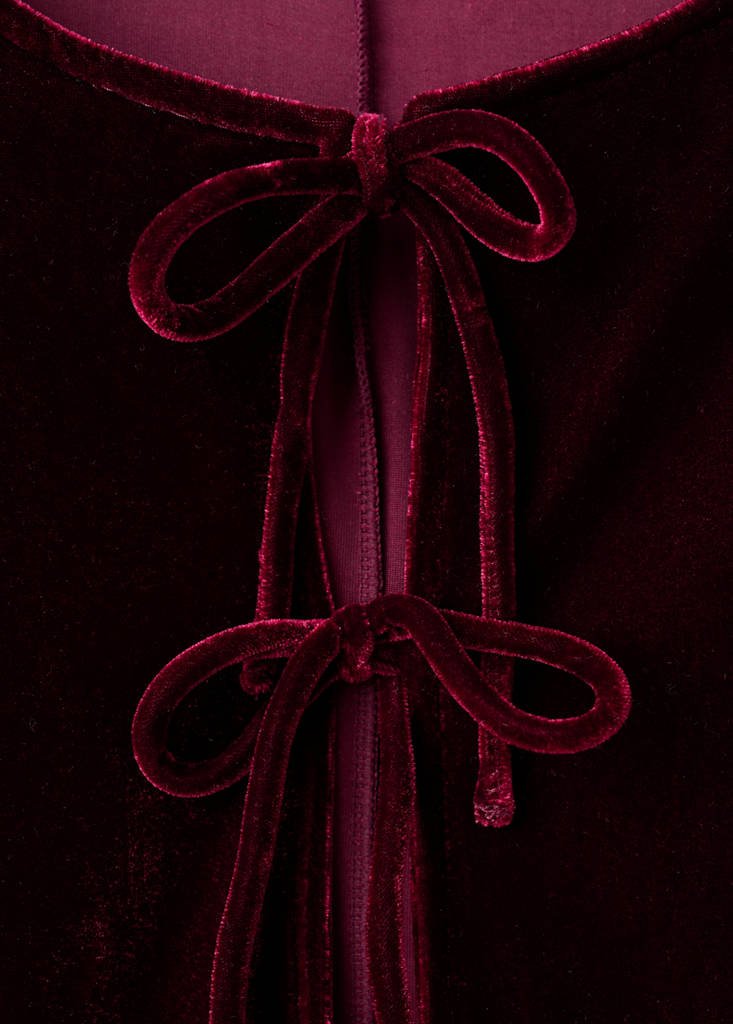 Velvet blouse with bows — Burgundy
