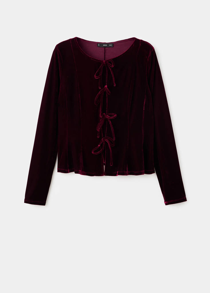 Velvet blouse with bows — Burgundy