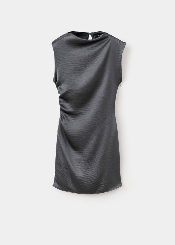 Satin dress with creased effect — Grey